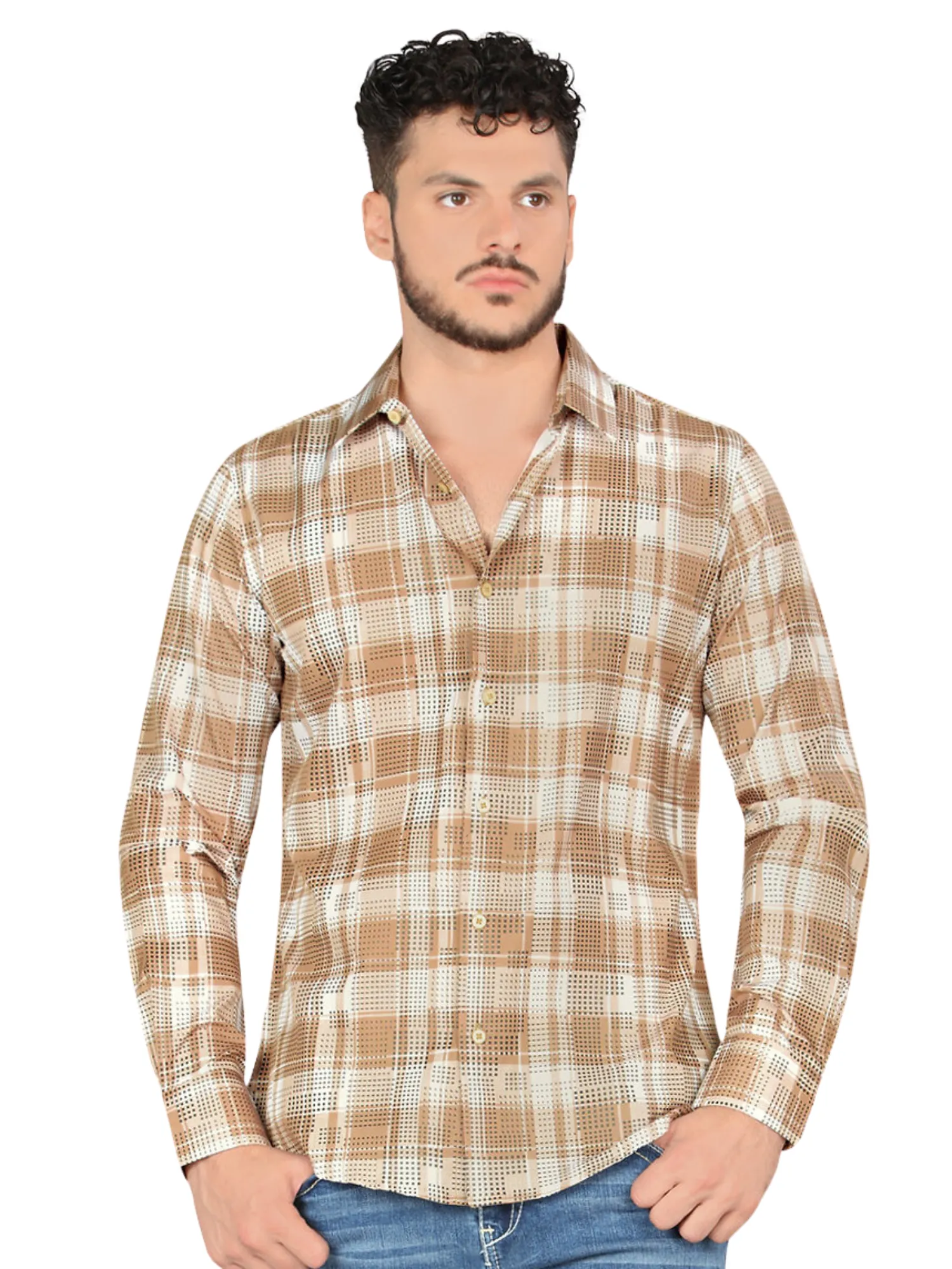 Camisa Vaquera Manga Larga Estampada Cuadros para Hombre 'Montero' - ID: 4010