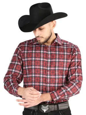 Camisa Vaquera Manga Larga Estampada Cuadros Rojo para Hombre 'El Señor de los Cielos' - ID: 44710