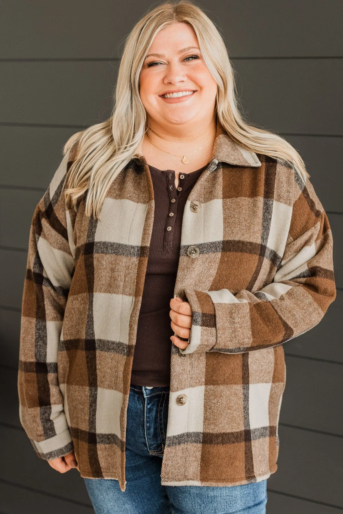 Campfire Nights Plaid Jacket- Brown & Cream