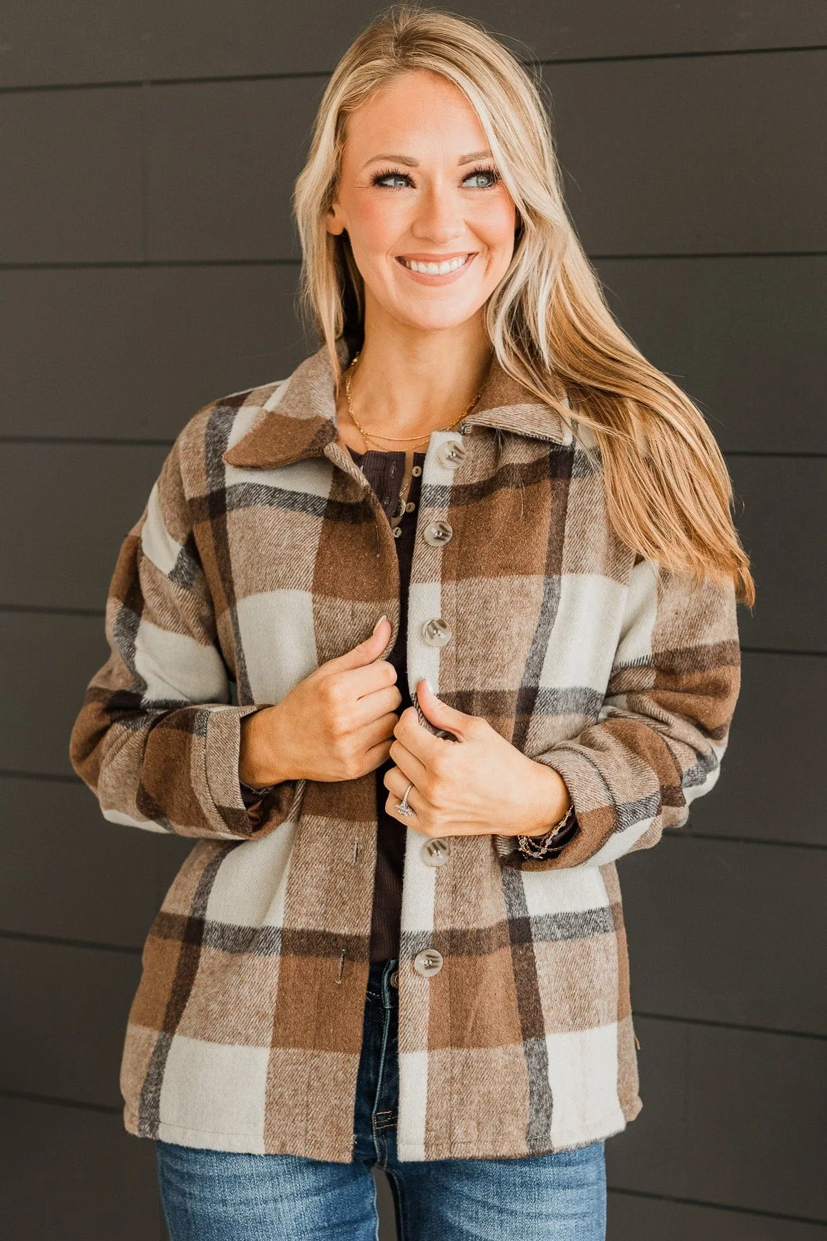 Campfire Nights Plaid Jacket- Brown & Cream