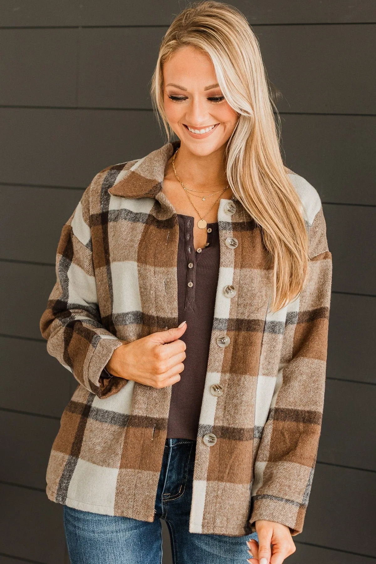Campfire Nights Plaid Jacket- Brown & Cream