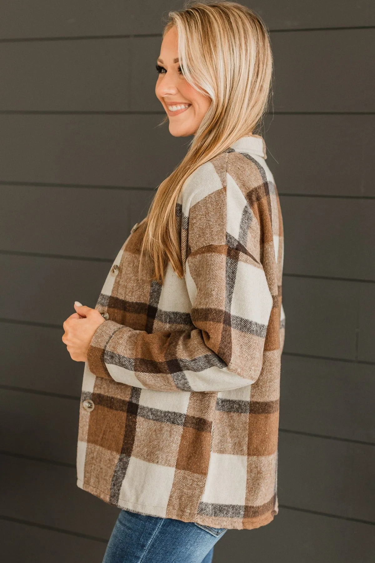 Campfire Nights Plaid Jacket- Brown & Cream