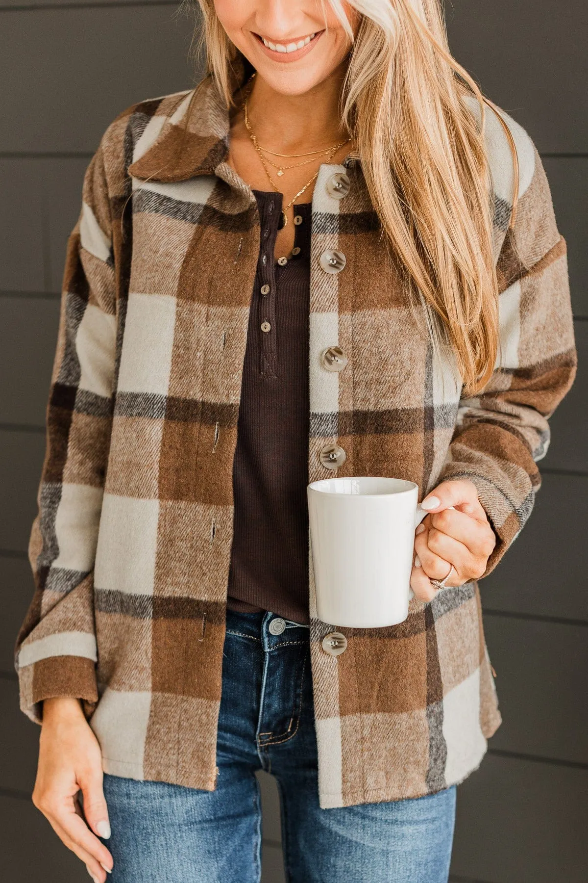 Campfire Nights Plaid Jacket- Brown & Cream