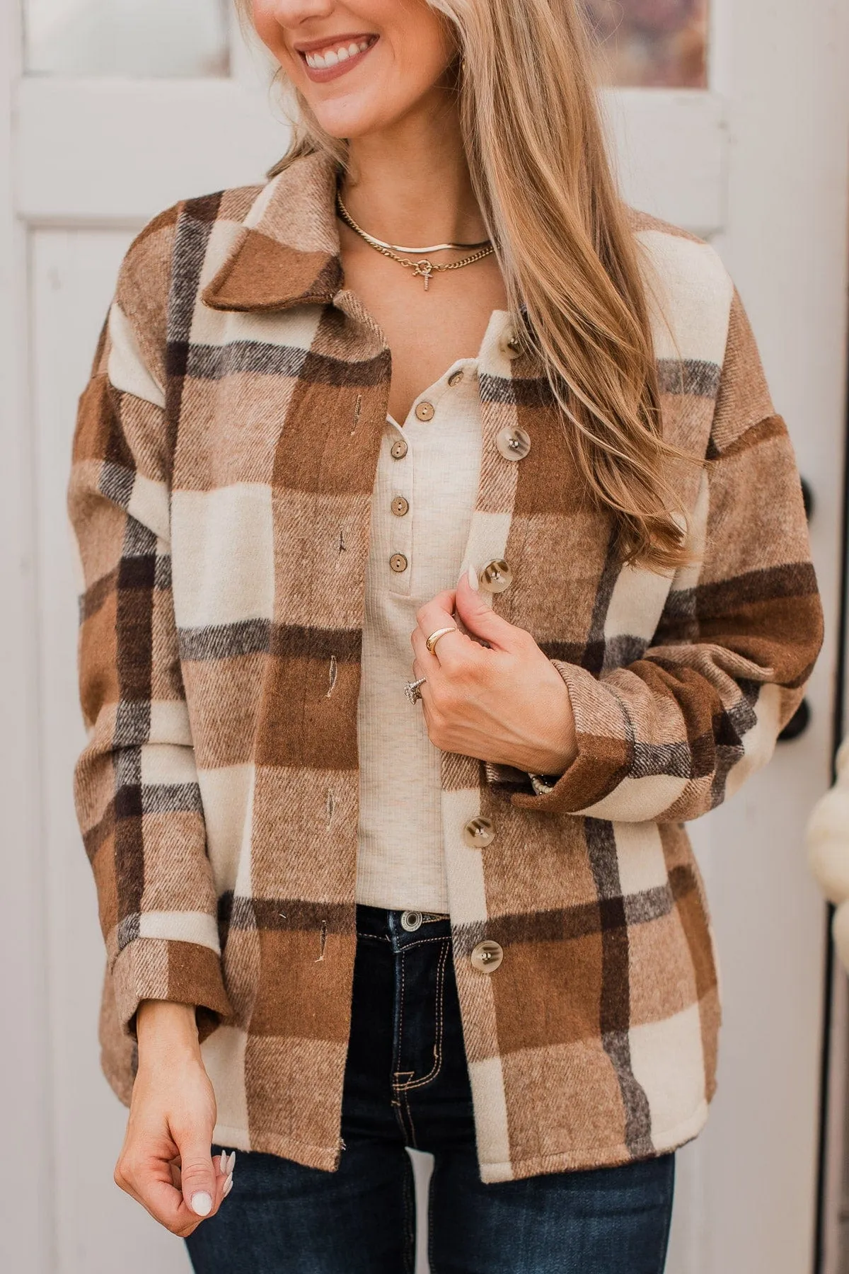Campfire Nights Plaid Jacket- Brown & Cream