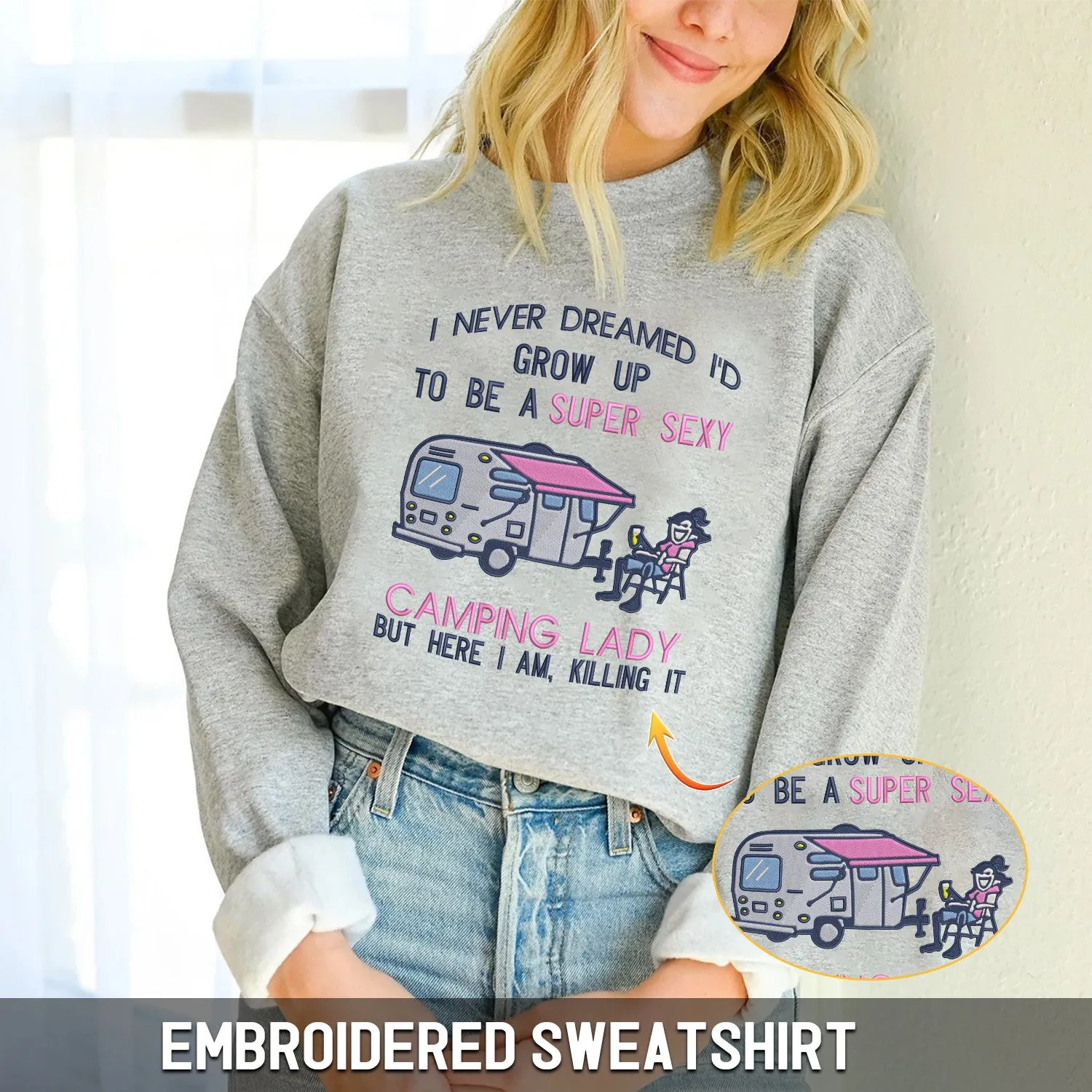 Camping Embroidered Hoodie, Sweatshirt