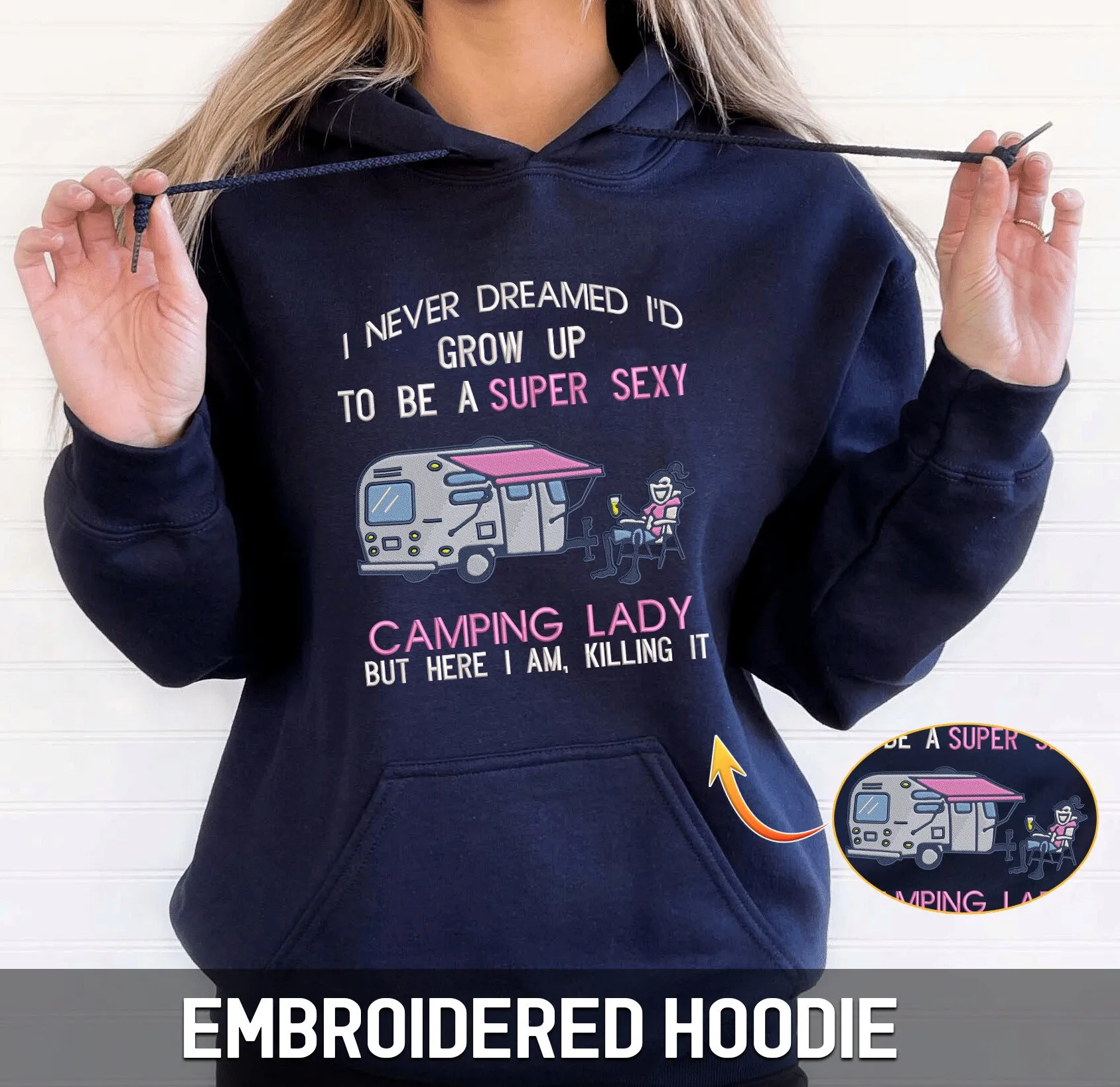 Camping Embroidered Hoodie, Sweatshirt