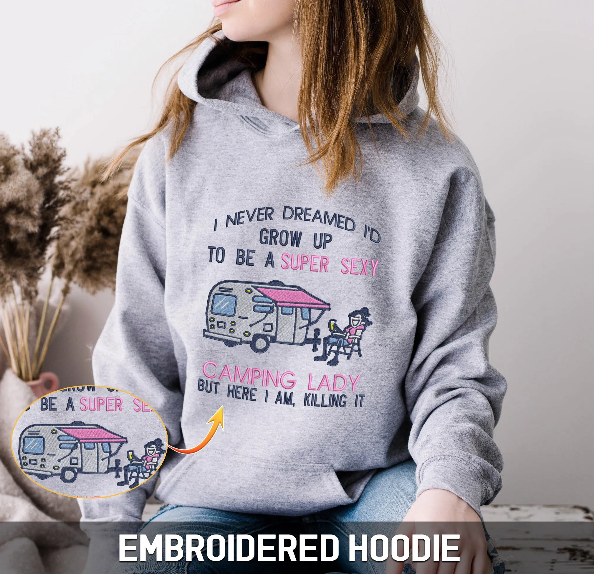 Camping Embroidered Hoodie, Sweatshirt
