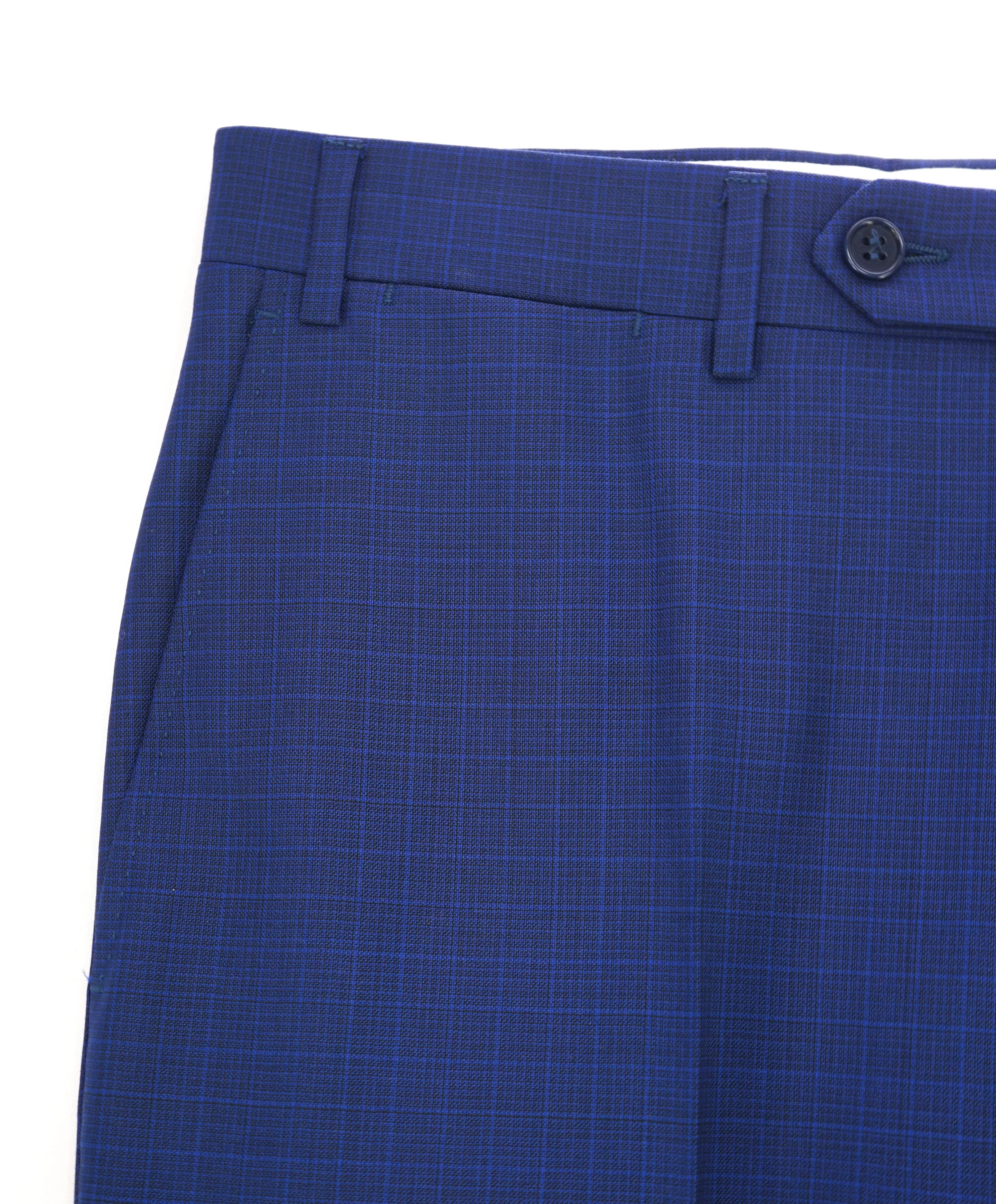 CANALI - Bold Blue Micro Check Plaid Flat Front Dress Pants - 32W