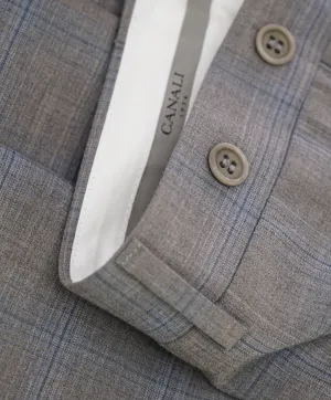 CANALI - Camel & Aqua Blue Plaid Check Flat Front Dress Pants - 38W