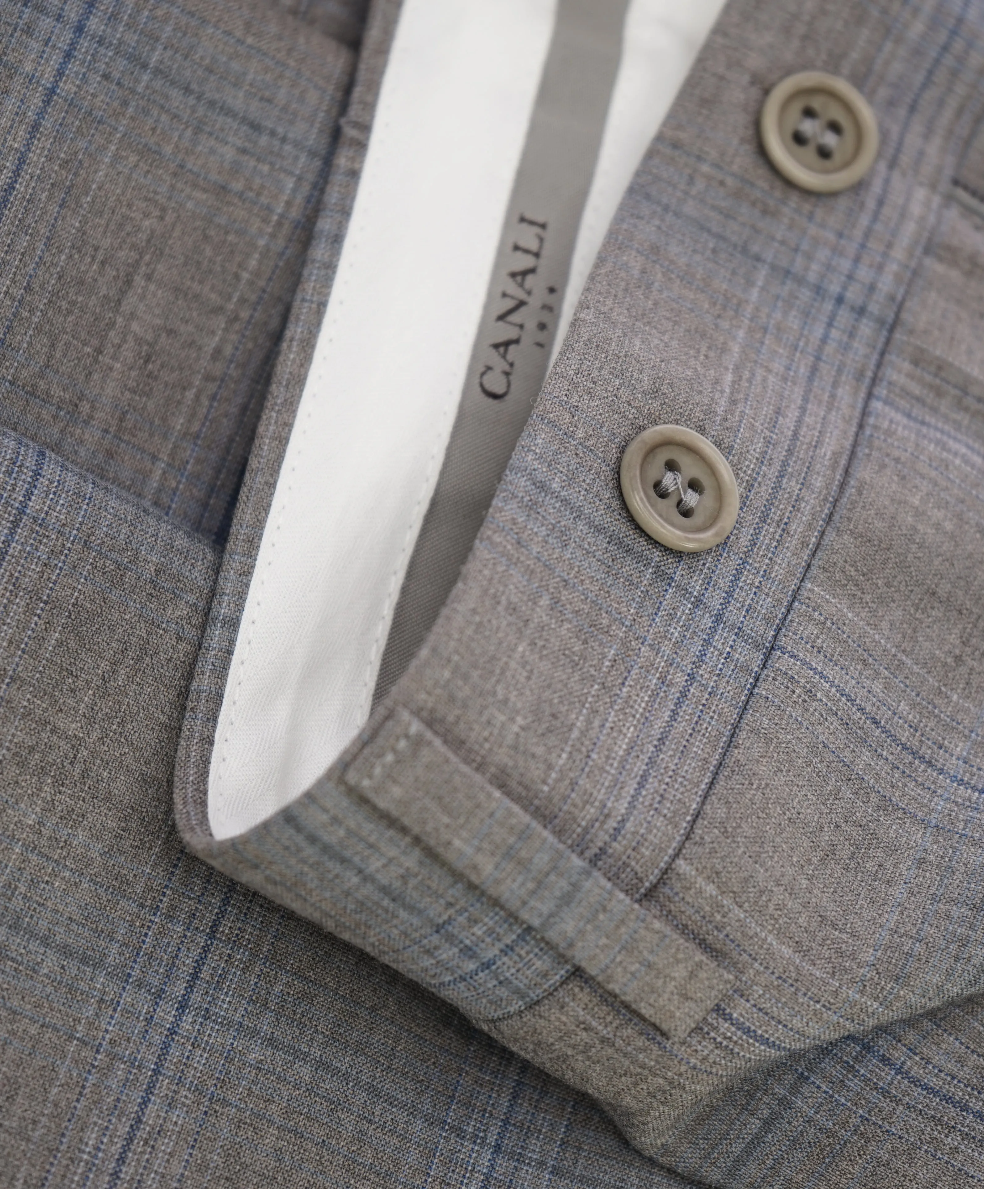 CANALI - Camel & Aqua Blue Plaid Check Flat Front Dress Pants - 38W