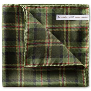 Caravaggio Men's The Tartan Series Designer Pocket Square, 16.5 Inches, Green