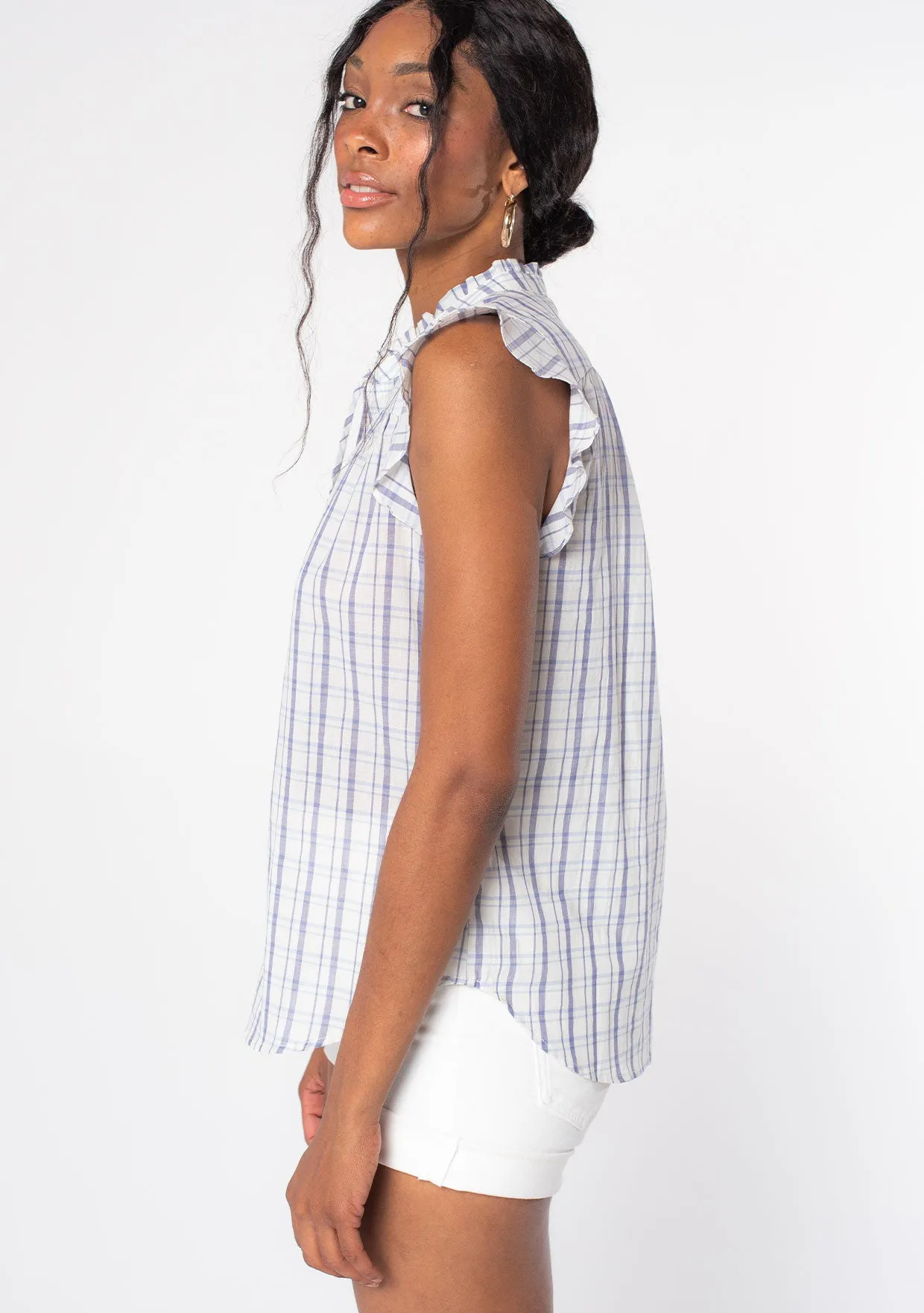 Carrie Plaid Flutter Sleeve Top
