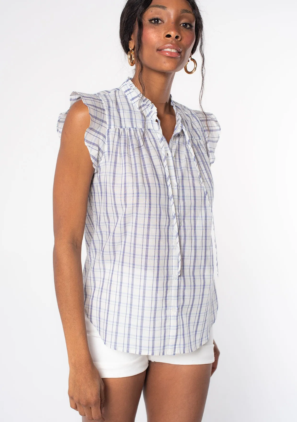 Carrie Plaid Flutter Sleeve Top