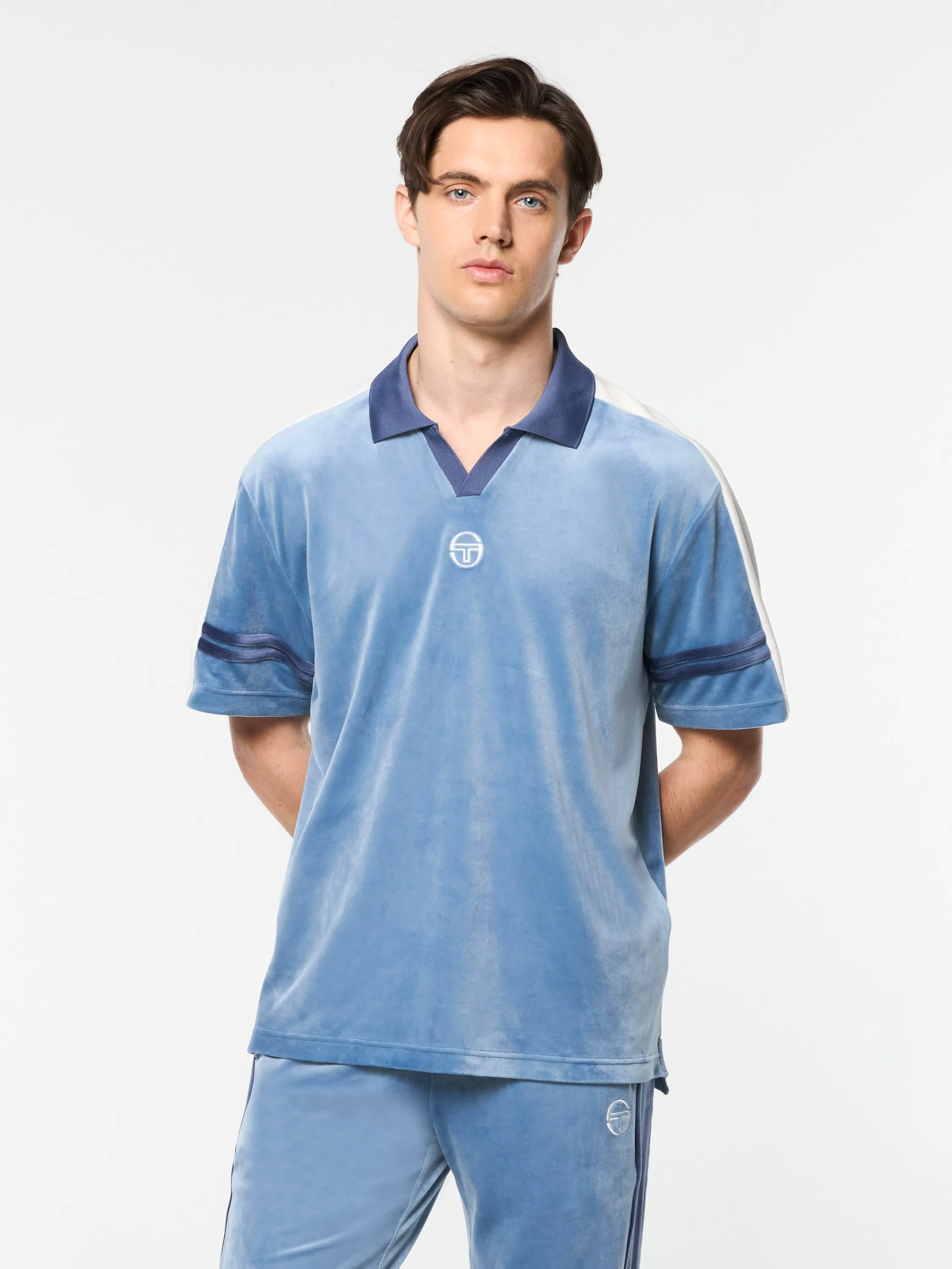 Cielo Velour Polo- Faded Denim