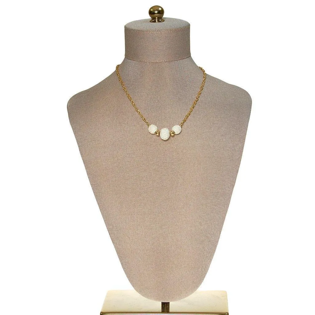 Crown Trifari Carved Three Bead Choker Necklace