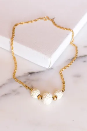 Crown Trifari Carved Three Bead Choker Necklace