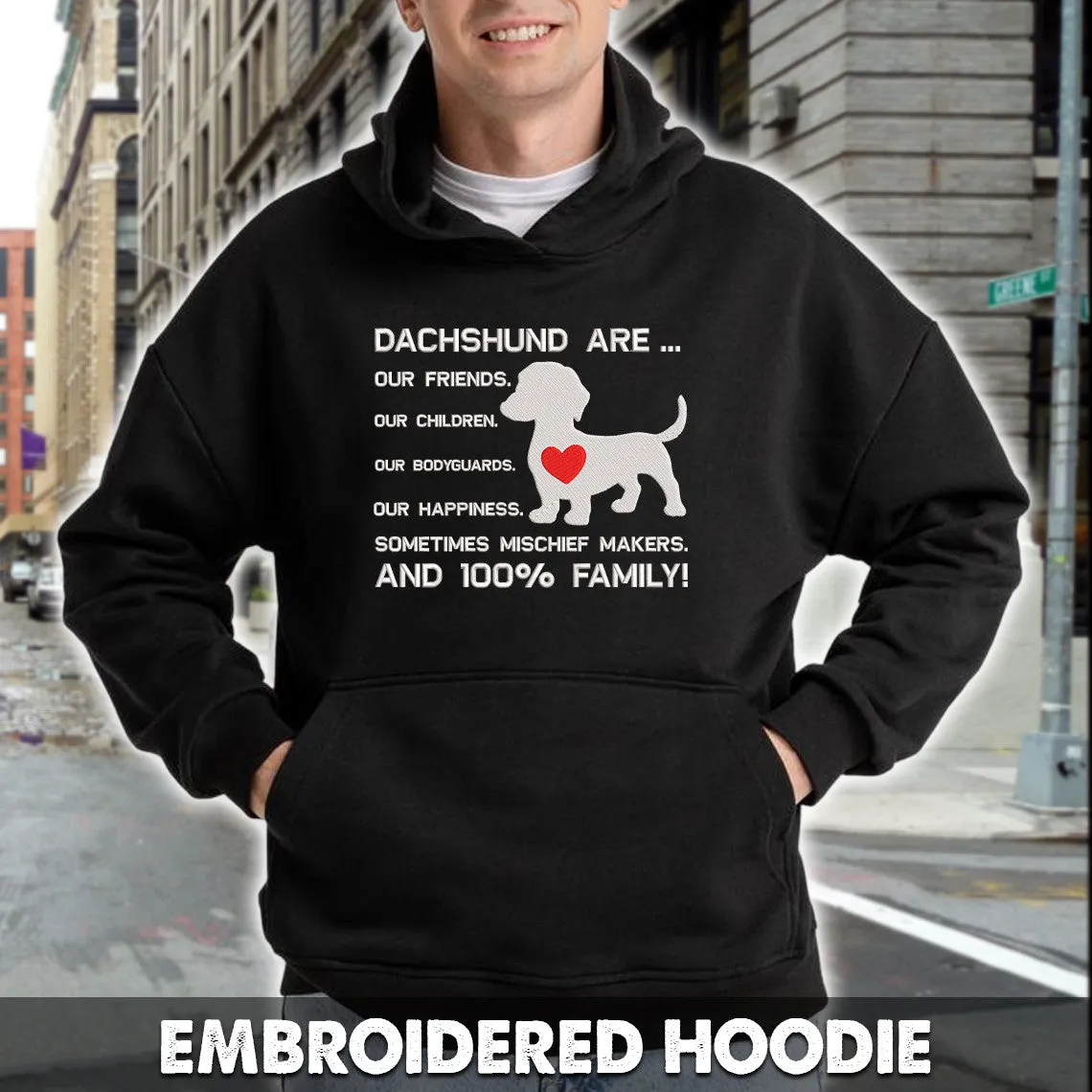 Dachshund Are ... Embroidered Black Hoodie, Embroidered Black Sweatshirt
