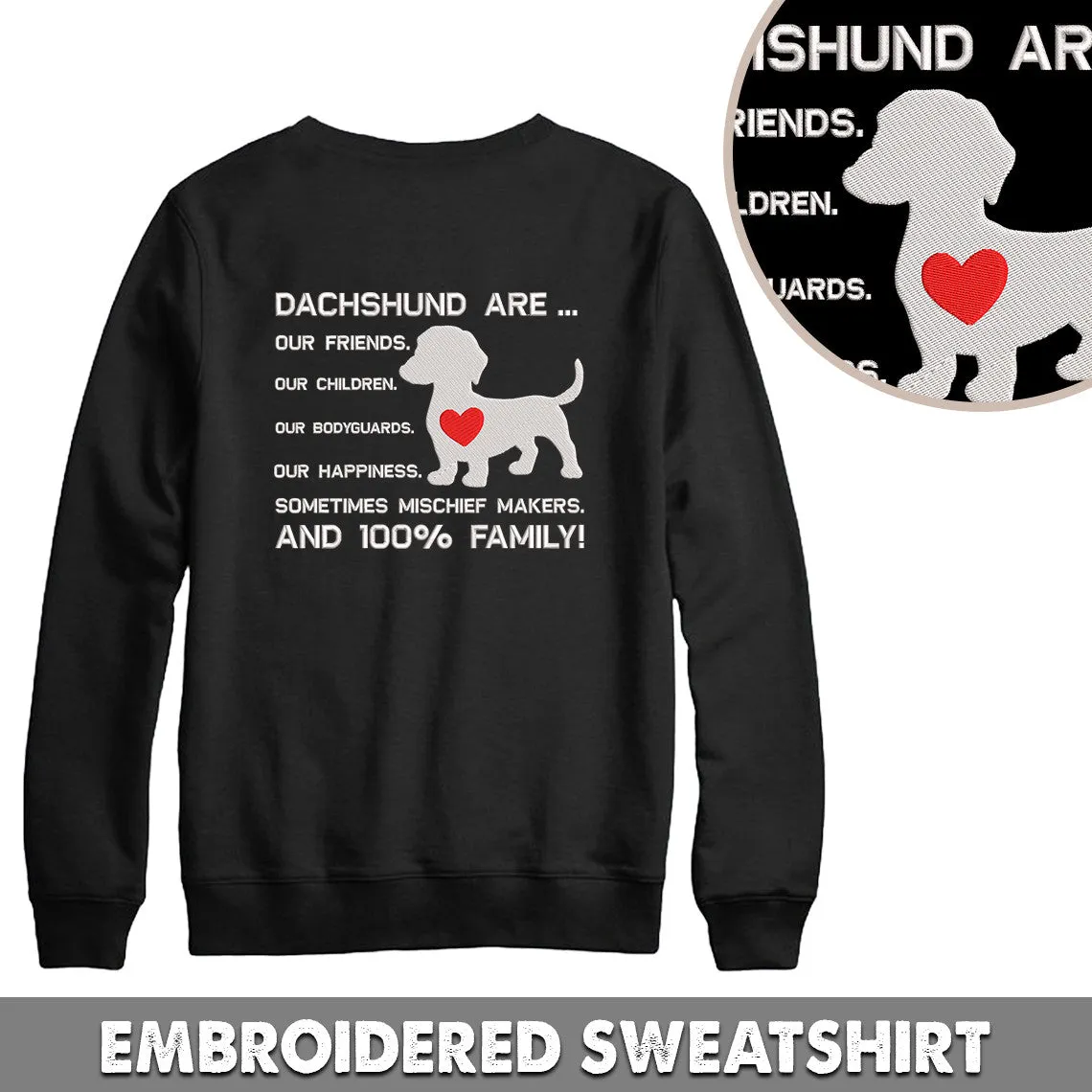 Dachshund Are ... Embroidered Black Hoodie, Embroidered Black Sweatshirt