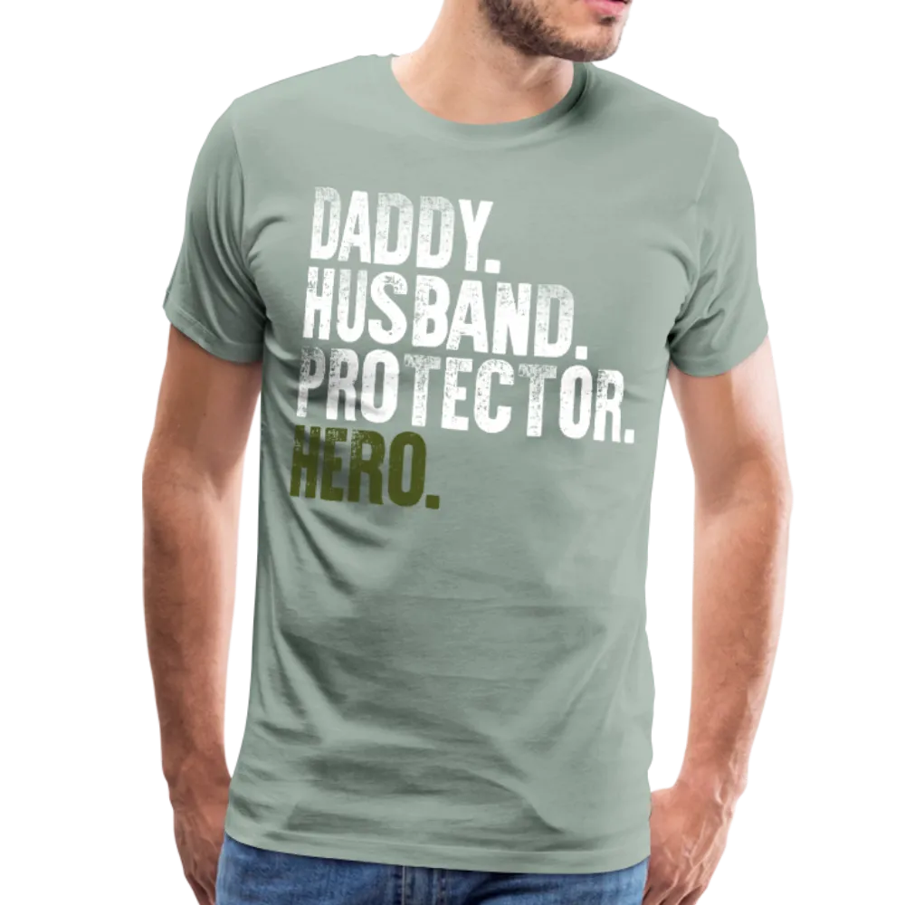 Daddy Hero Protector Hero Military Green Flag on Back Men's Premium T-Shirt