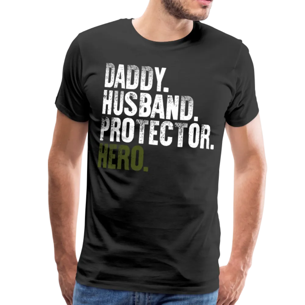 Daddy Hero Protector Hero Military Green Flag on Back Men's Premium T-Shirt