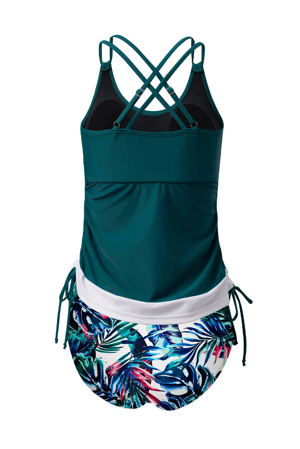 Drawstring Tummy Control Mix-and-match 2pcs Tankini Swimsuit