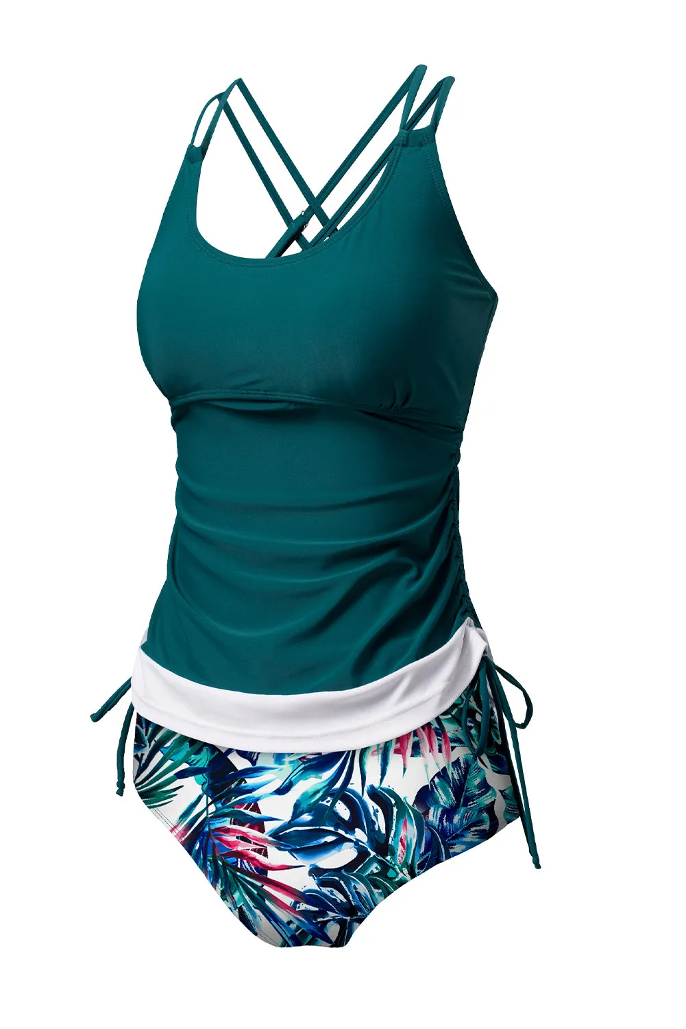Drawstring Tummy Control Mix-and-match 2pcs Tankini Swimsuit