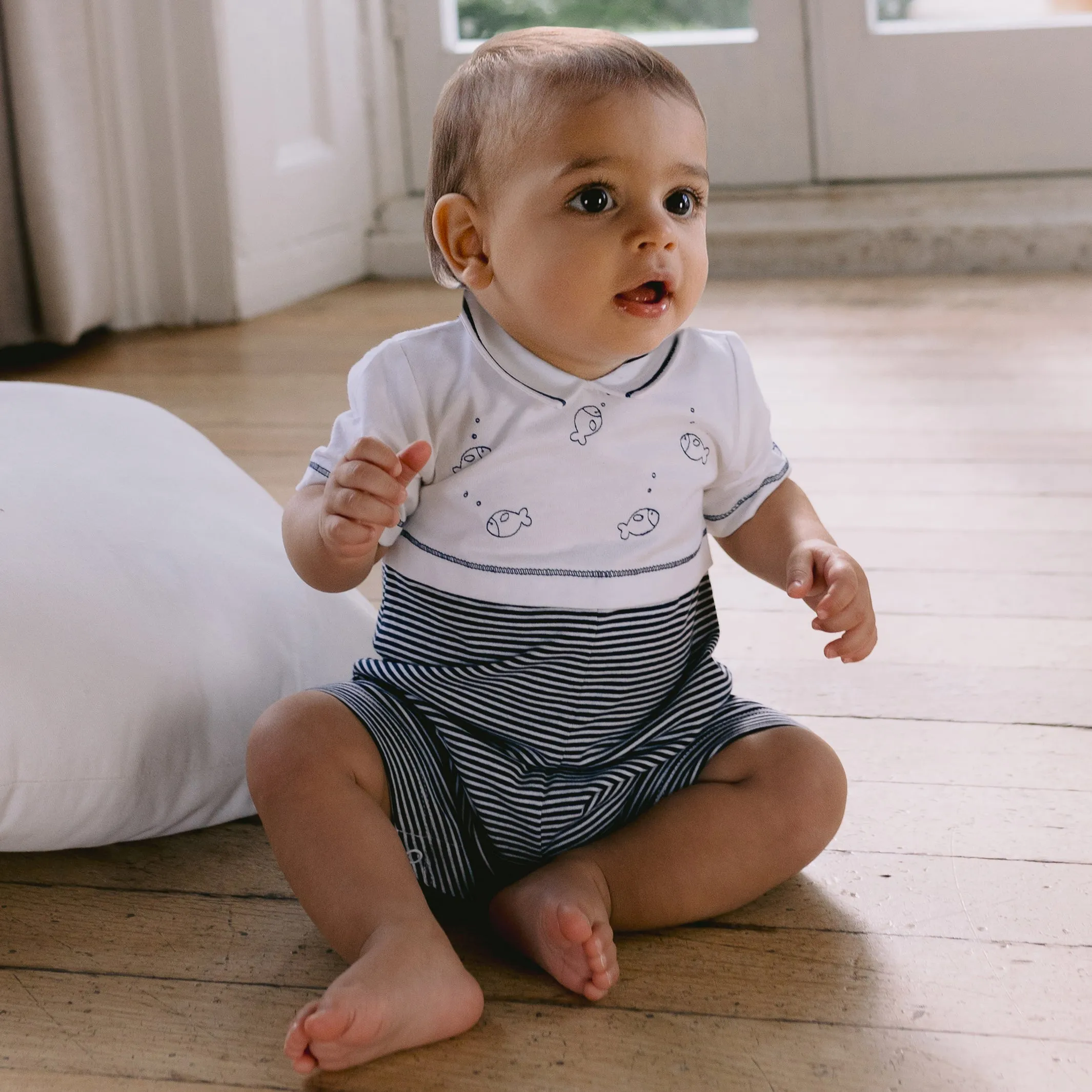 Duke Navy Striped Romper