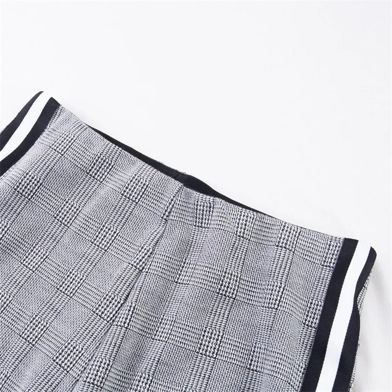 Elastic Stretchy Side Striped Plaid Pencil Pants