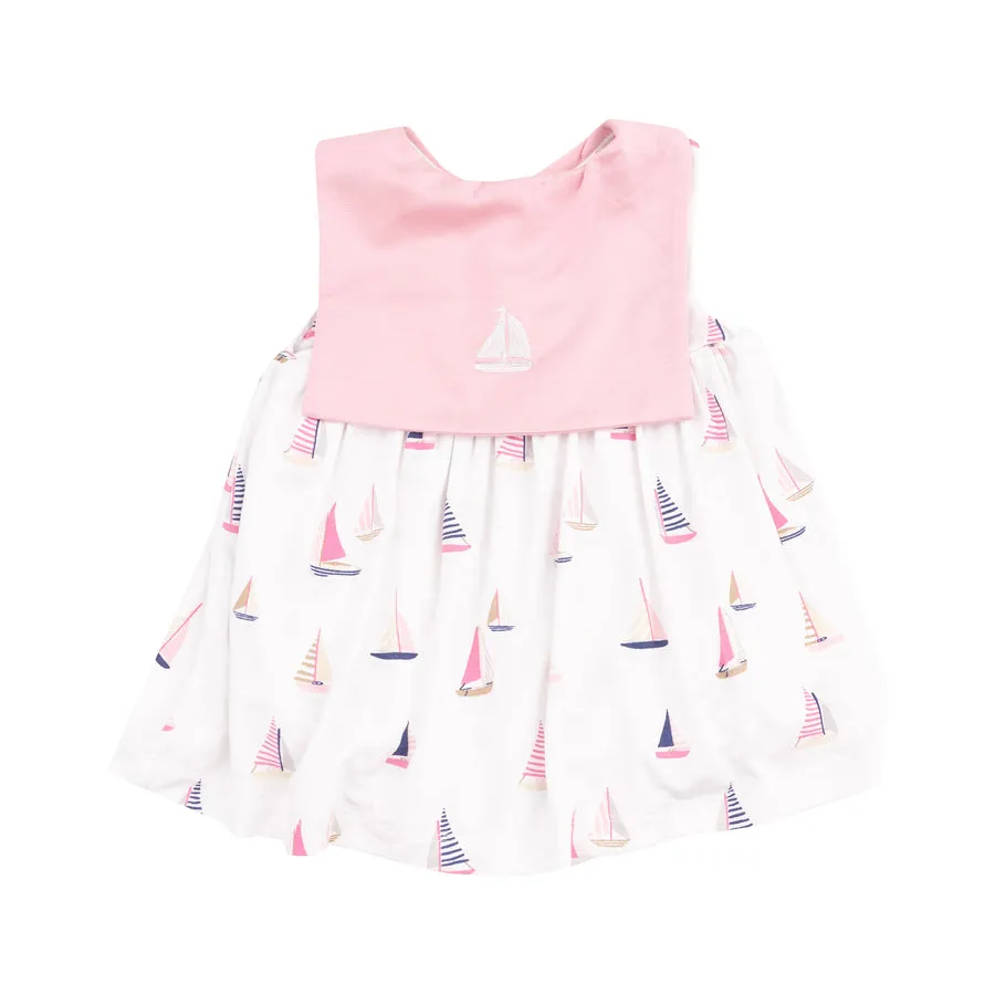 Embroidered Bodysuit Dress | Pink Sailboats