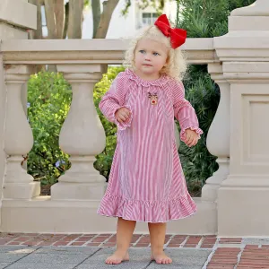 Embroidered Rudolph Red Striped Nightgown