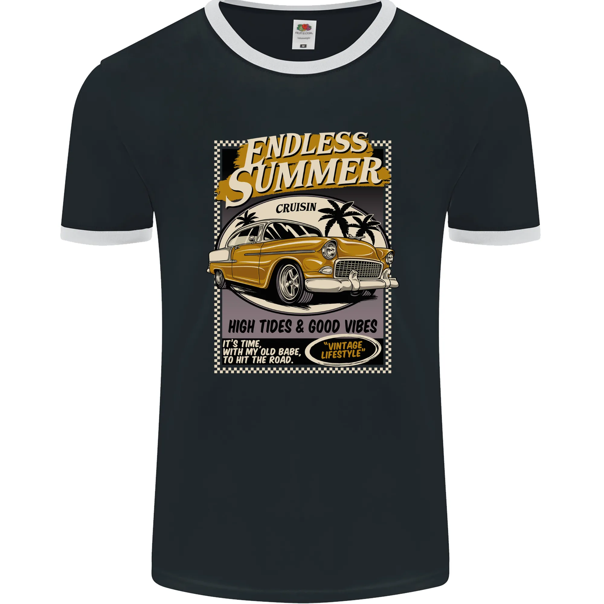 Endless Summer American Muscle Car Surfing Mens Ringer T-Shirt FotL