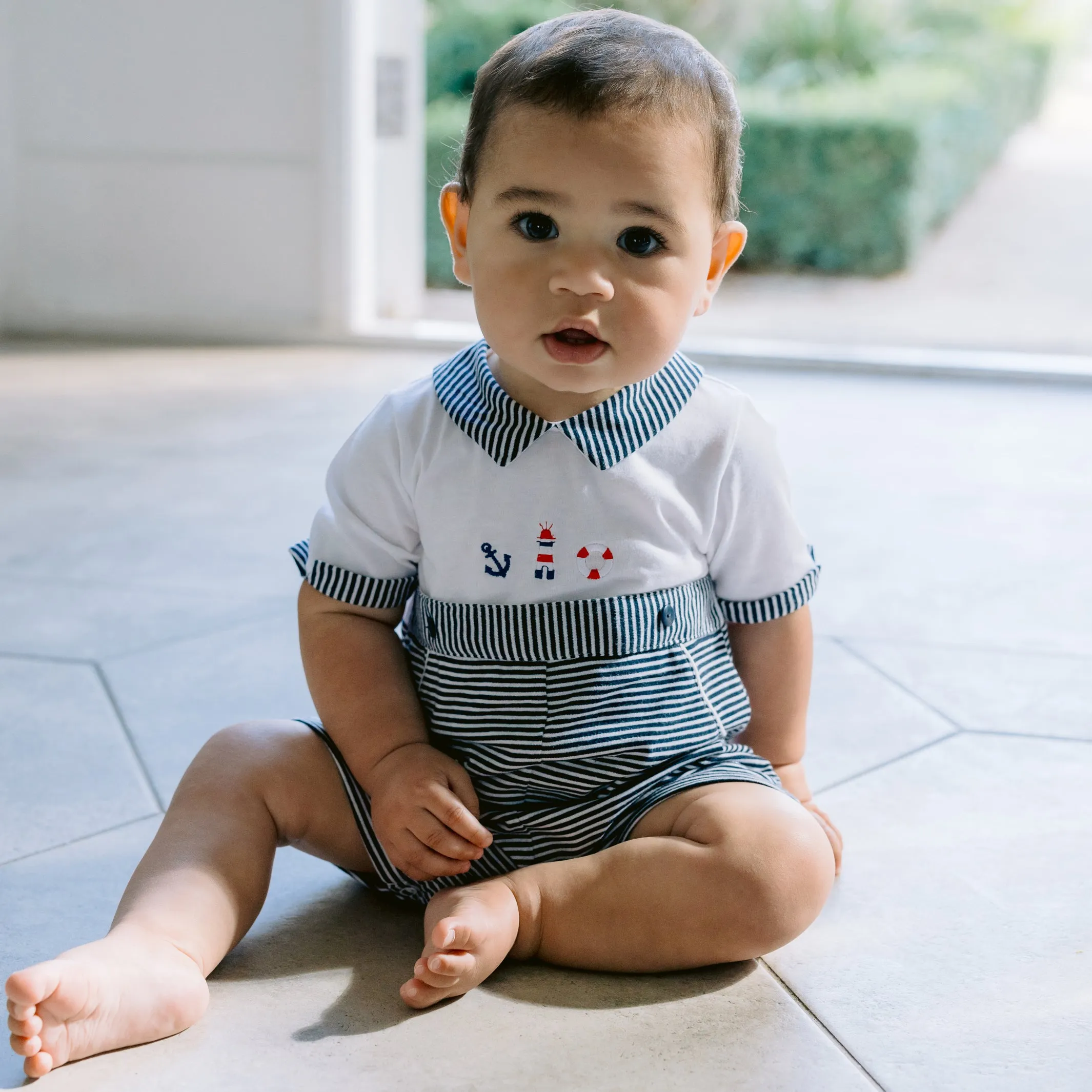 Finch Navy Nautical Boys Romper