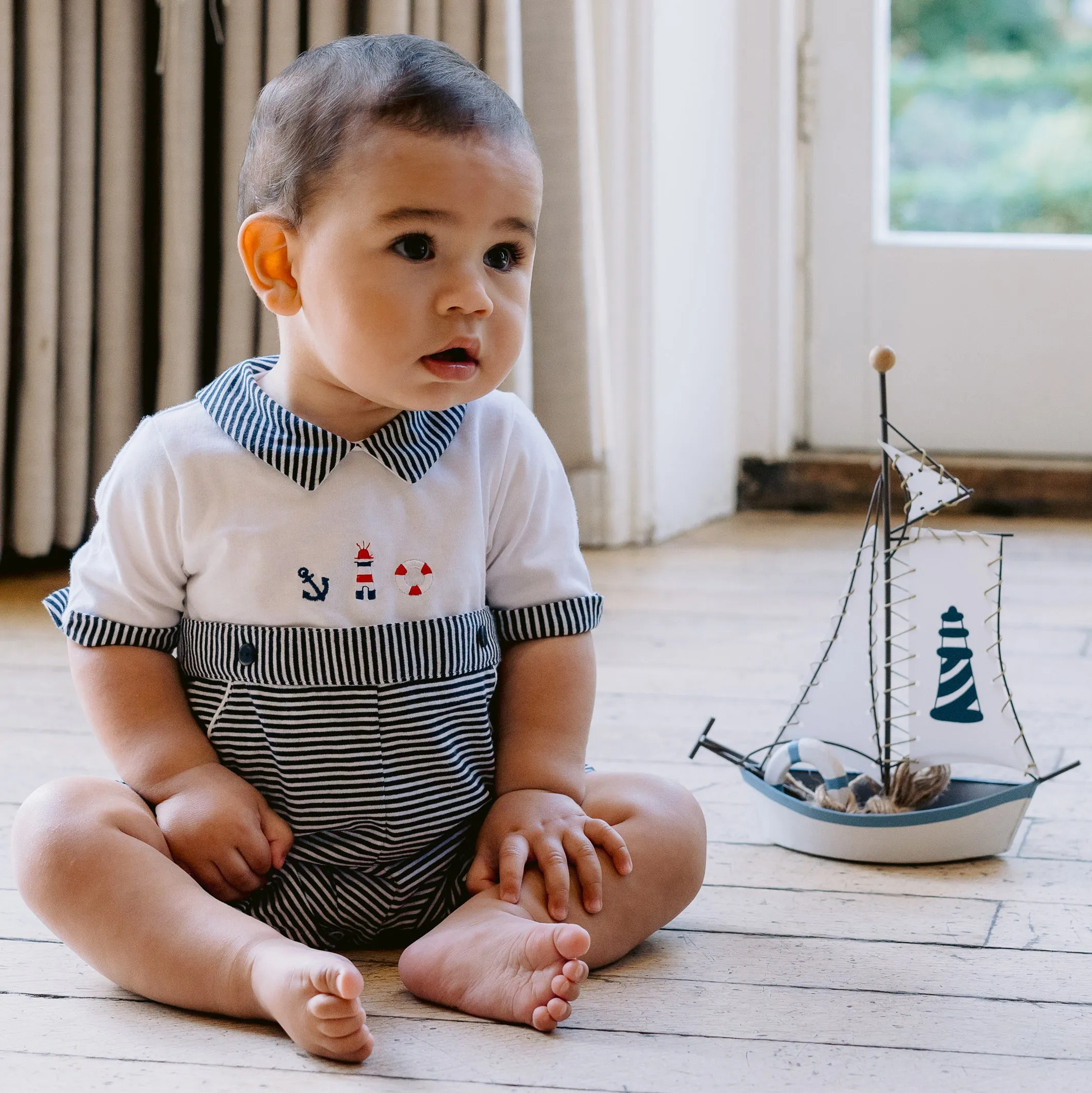 Finch Navy Nautical Boys Romper