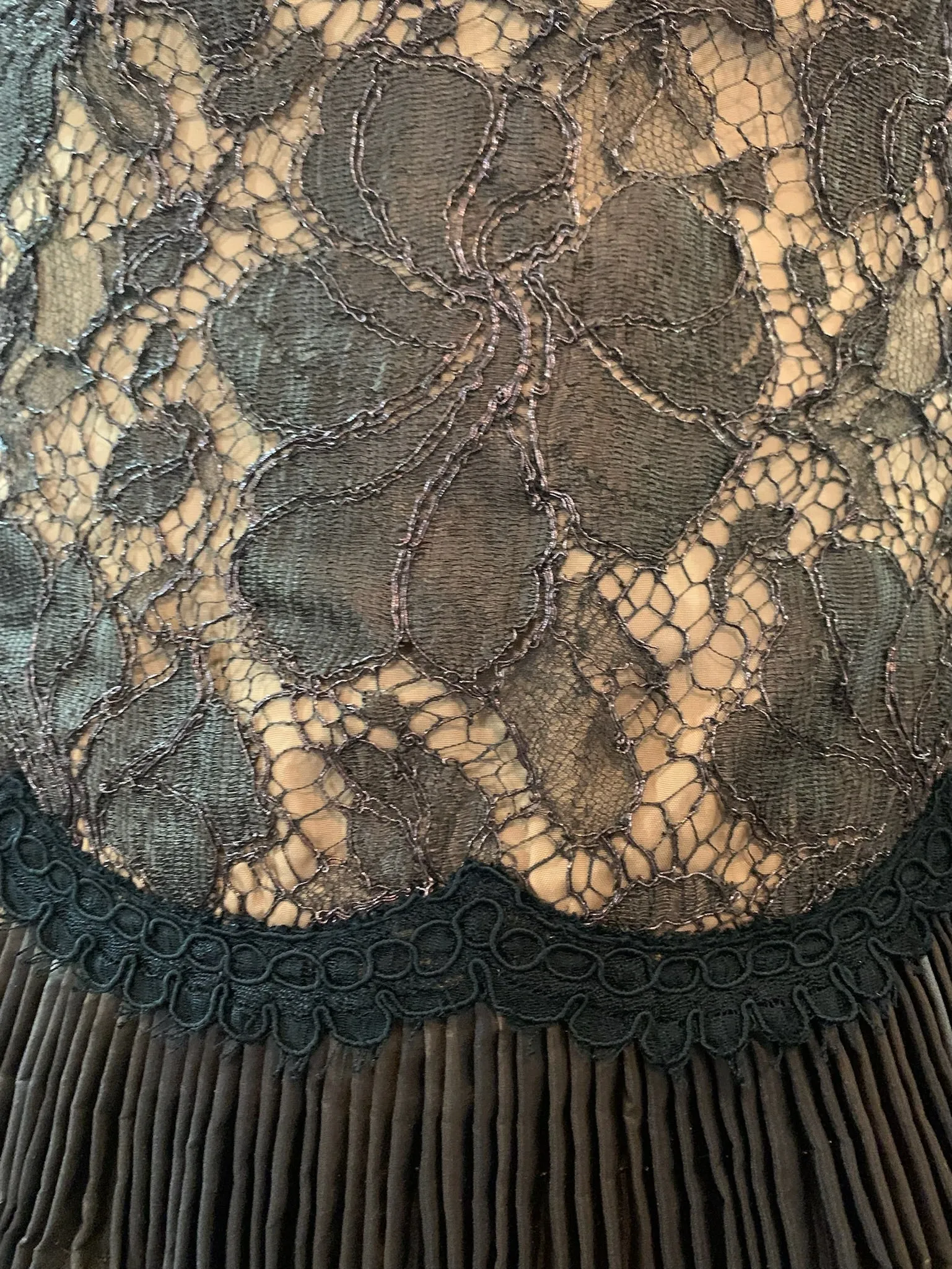 Geoffrey Beene 90s Brown Taffeta and Lace Tartan Cocktail Dress