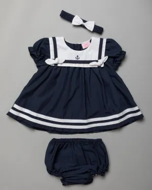 Girls Sailor Dress Knickers and Bow (0-9 Months)-T20227A