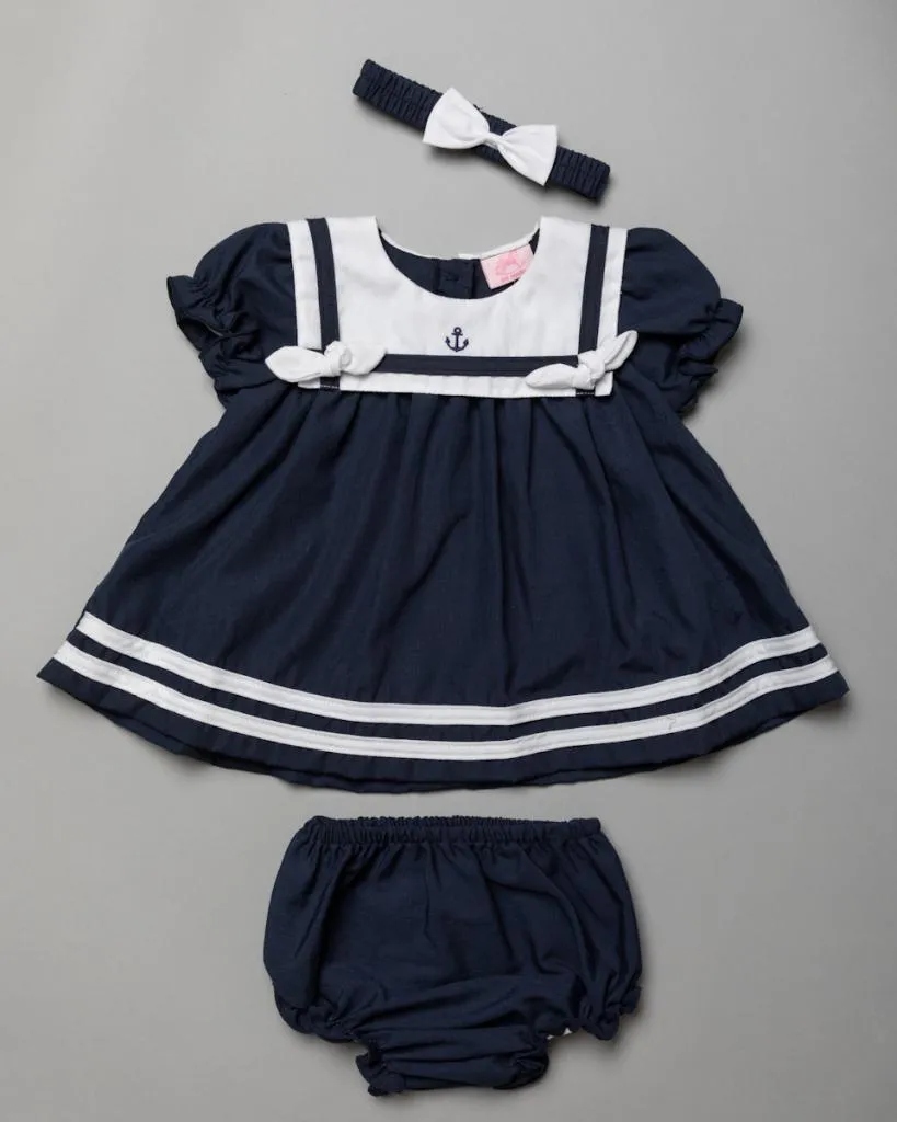 Girls Sailor Dress Knickers and Bow (0-9 Months)-T20227A