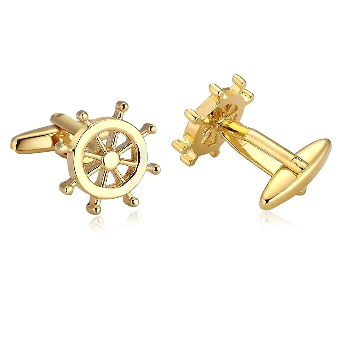Glamorous Gold Rudder Anchor Sailor Cufflinks in Presentation Gift Box