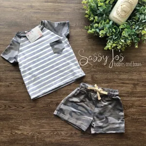 Grey Camo T-Shirt/Shorts Set