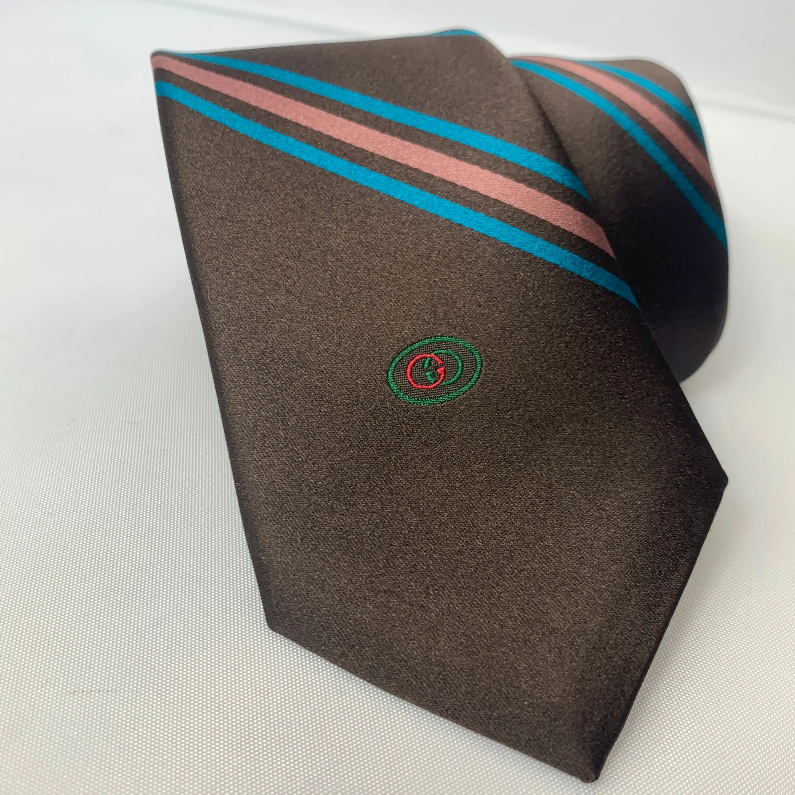 Gucci Gimental Striped Silk Tie in Brown