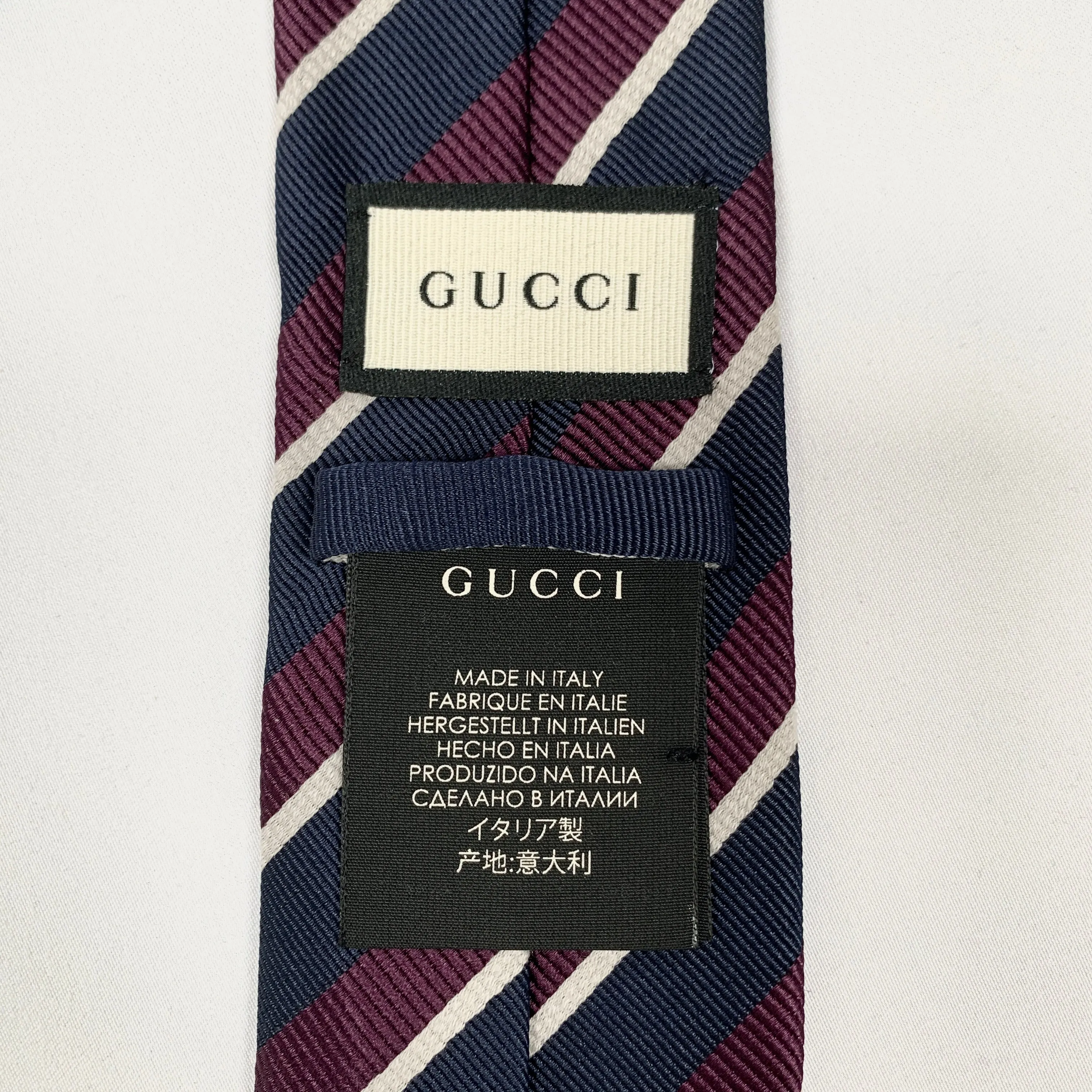 Gucci Striped Pimentone Neck Tie in Midnight Blue and Purple