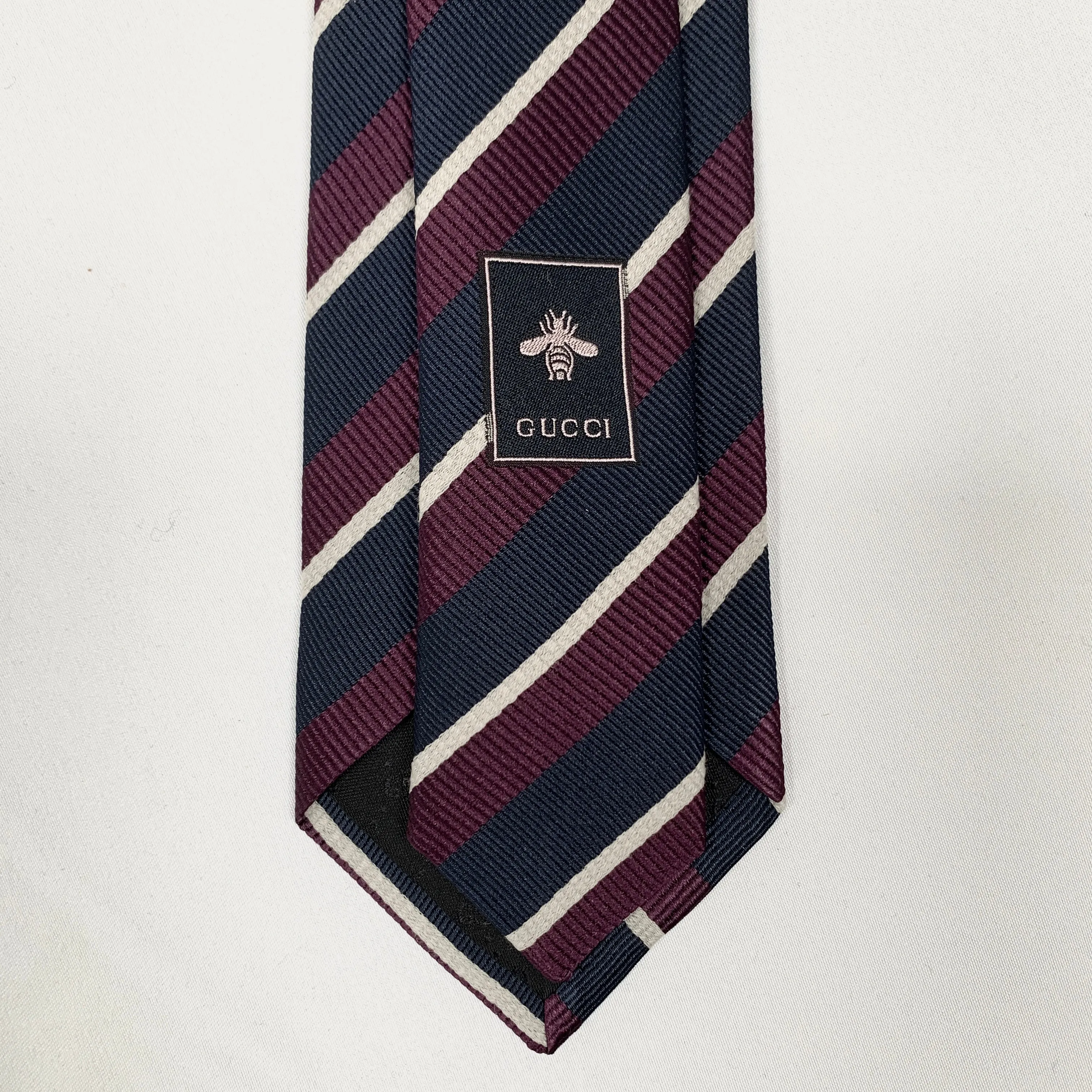 Gucci Striped Pimentone Neck Tie in Midnight Blue and Purple