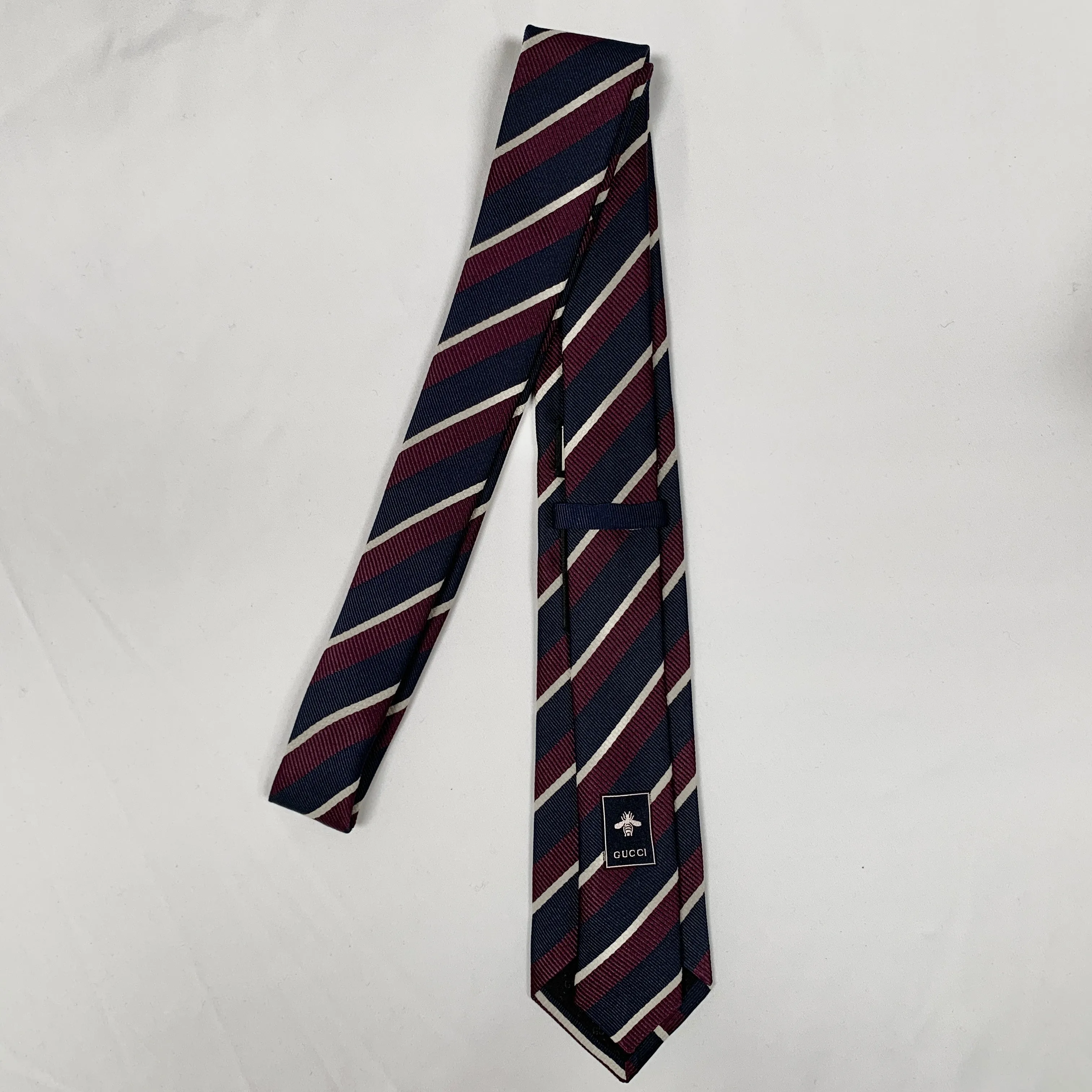 Gucci Striped Pimentone Neck Tie in Midnight Blue and Purple