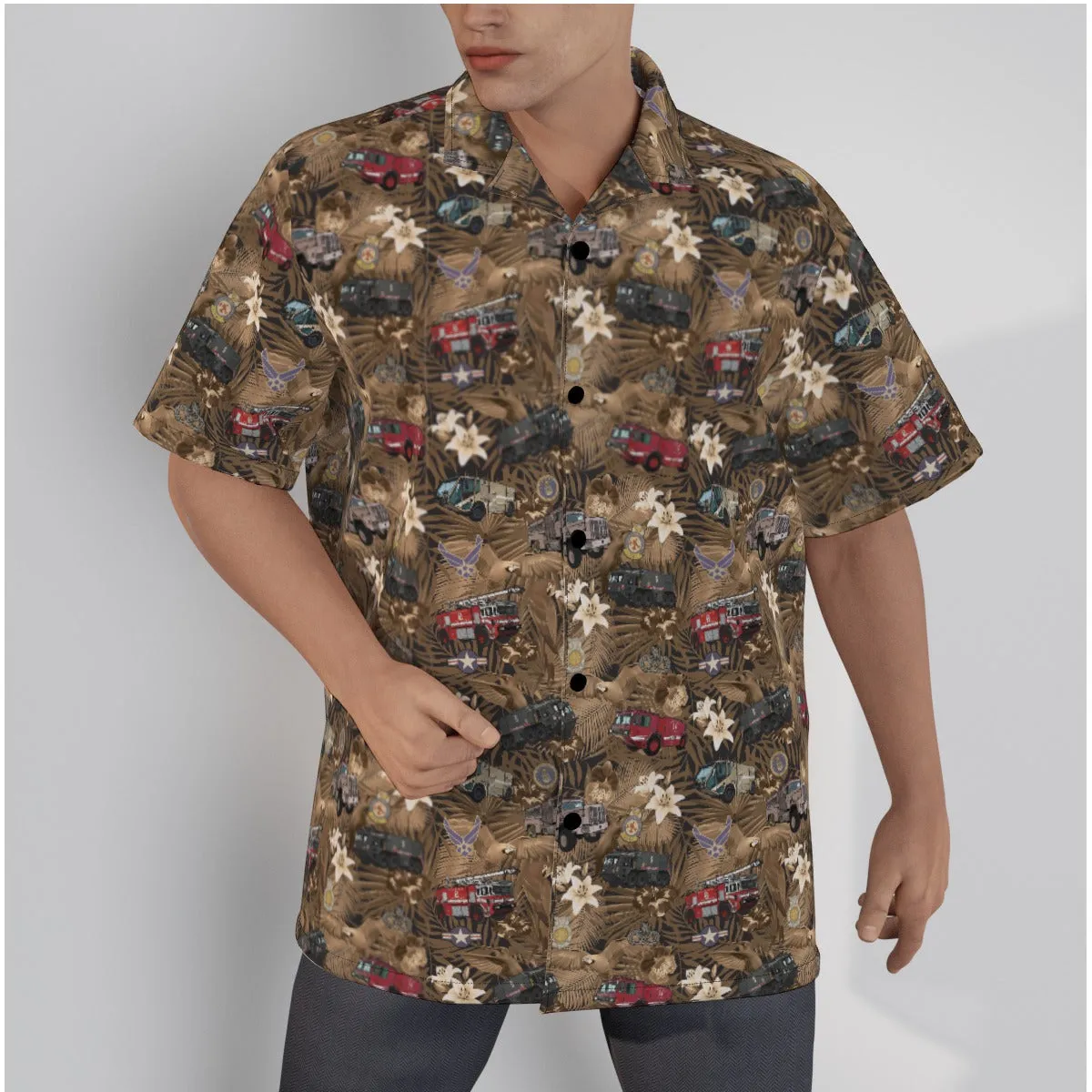 Hawaiian Shirt - "The Goodfellow Era ARFF Trucks" - Bronze in Cotton