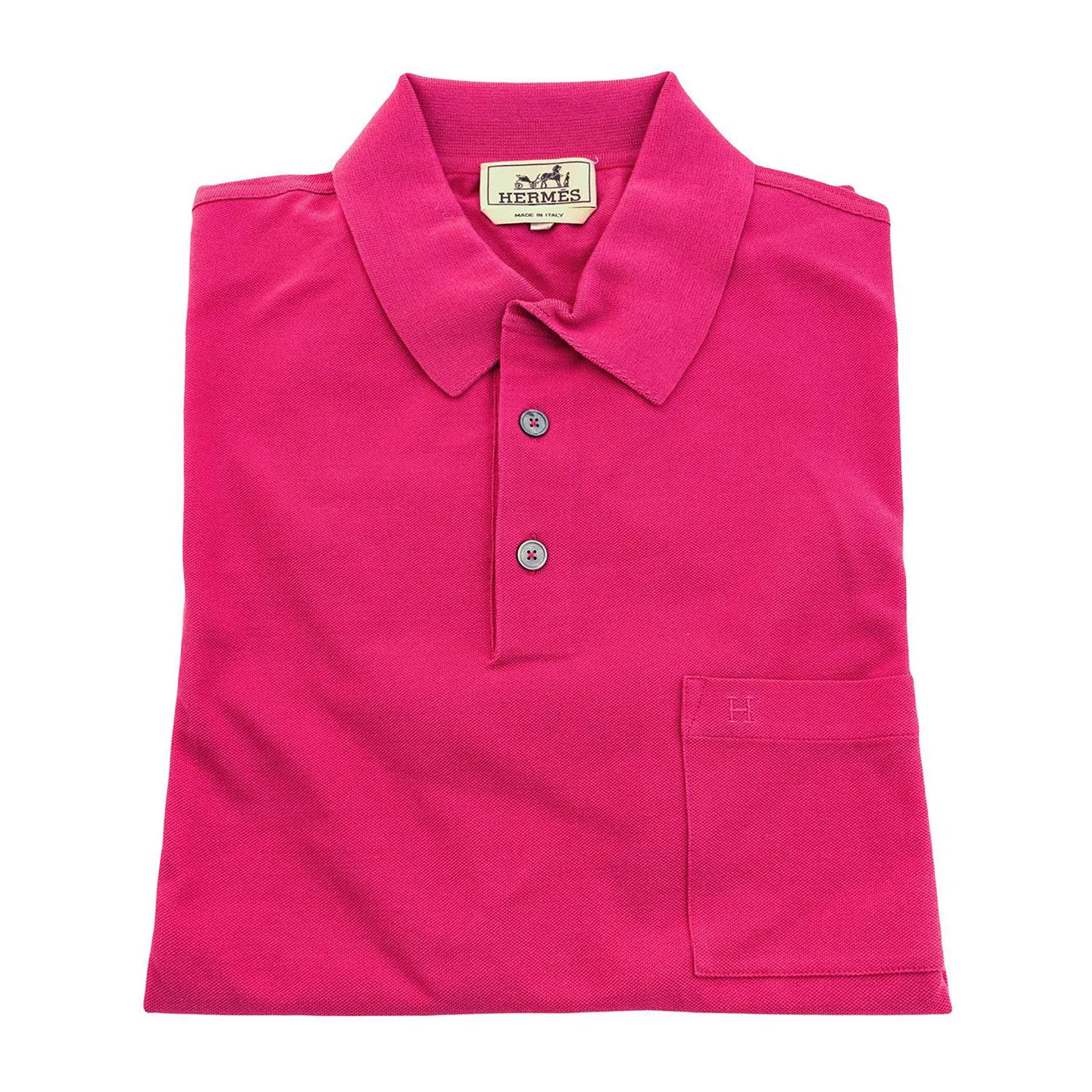 Hermes Rose Indian Men's Polo Short Sleeve Hot Pink Cotton Large Spring!