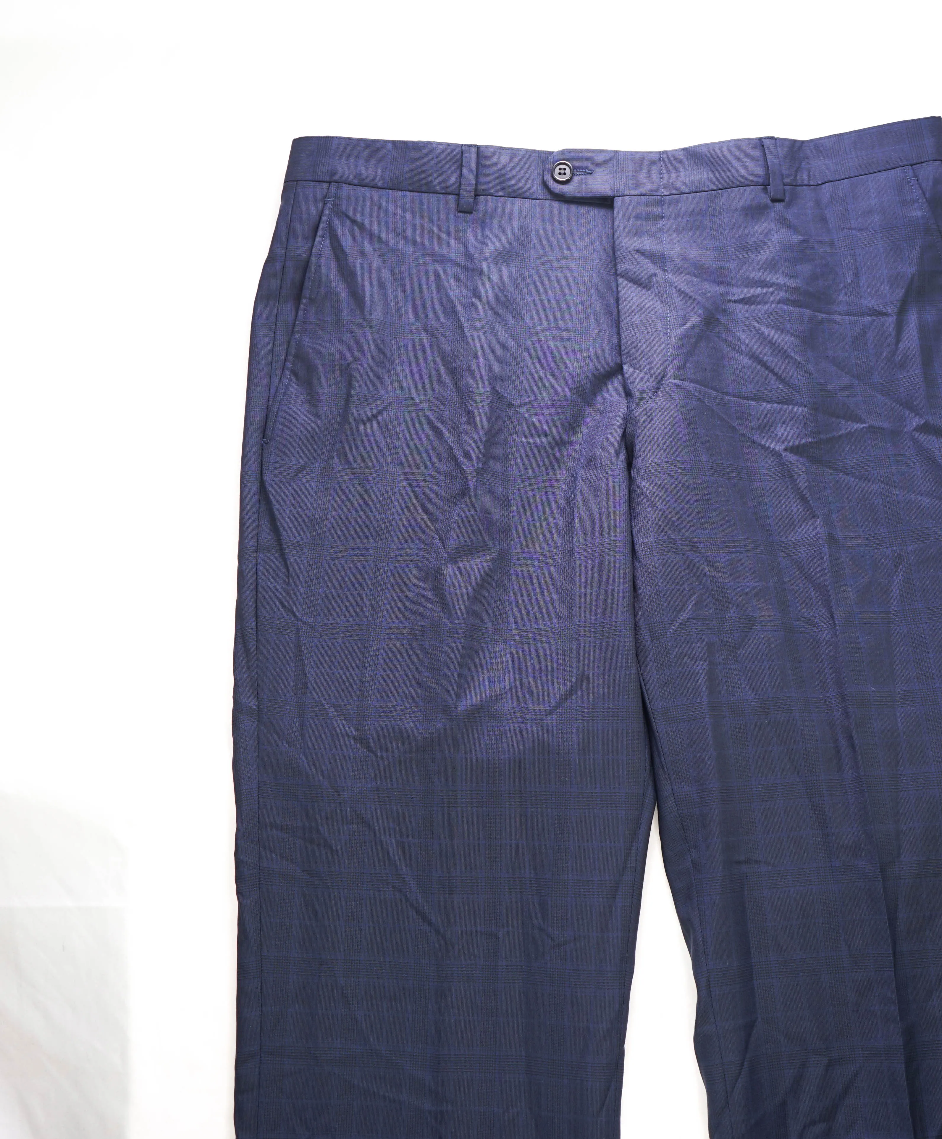 HICKEY FREEMAN - Blue Glen check Plaid Wool Flat Front Dress Pants - 36W