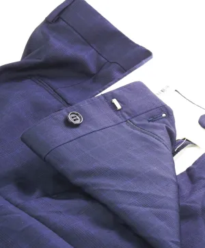 HICKEY FREEMAN - Blue Glen check Plaid Wool Flat Front Dress Pants - 36W