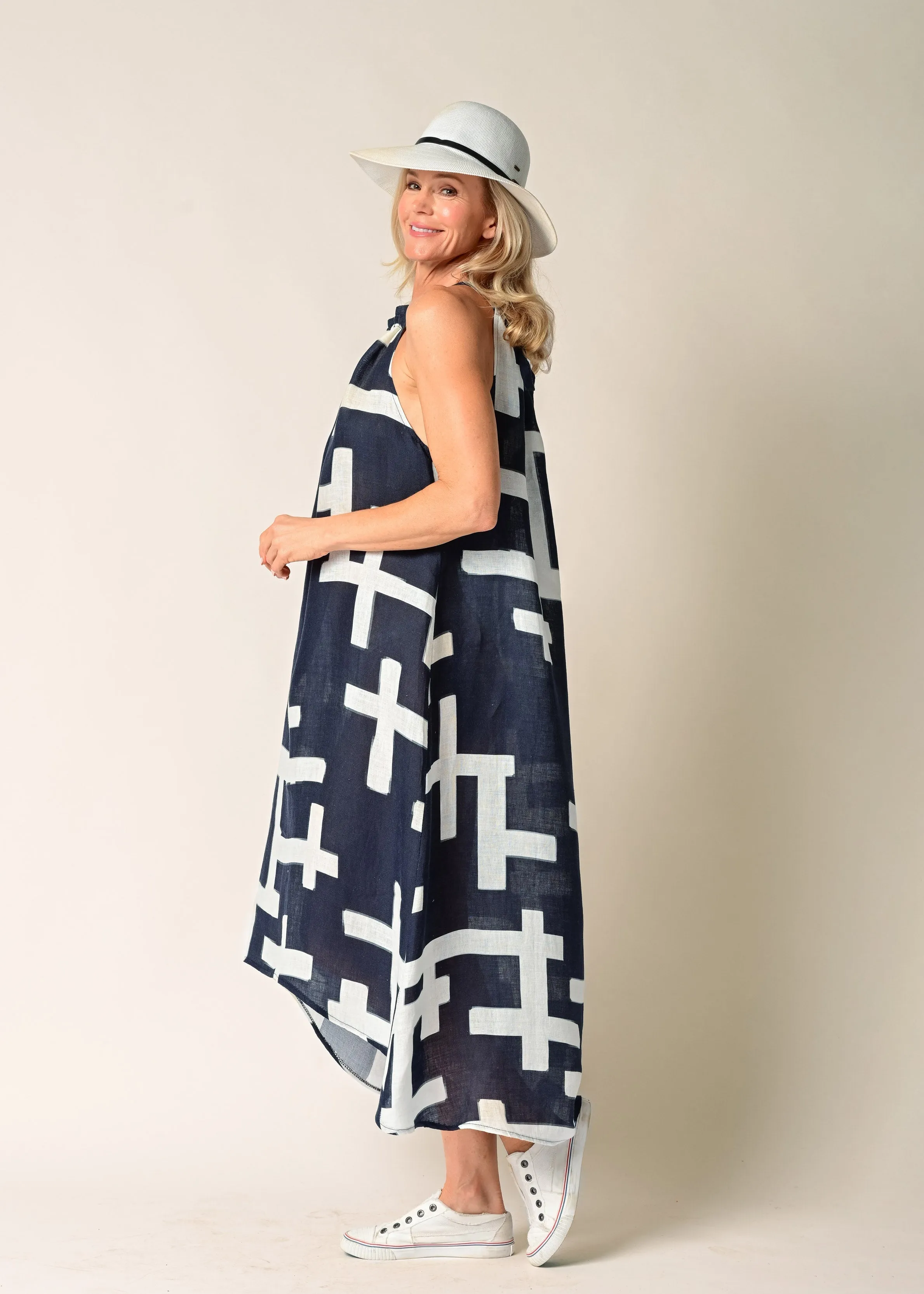 Holly Linen Dress in Navy