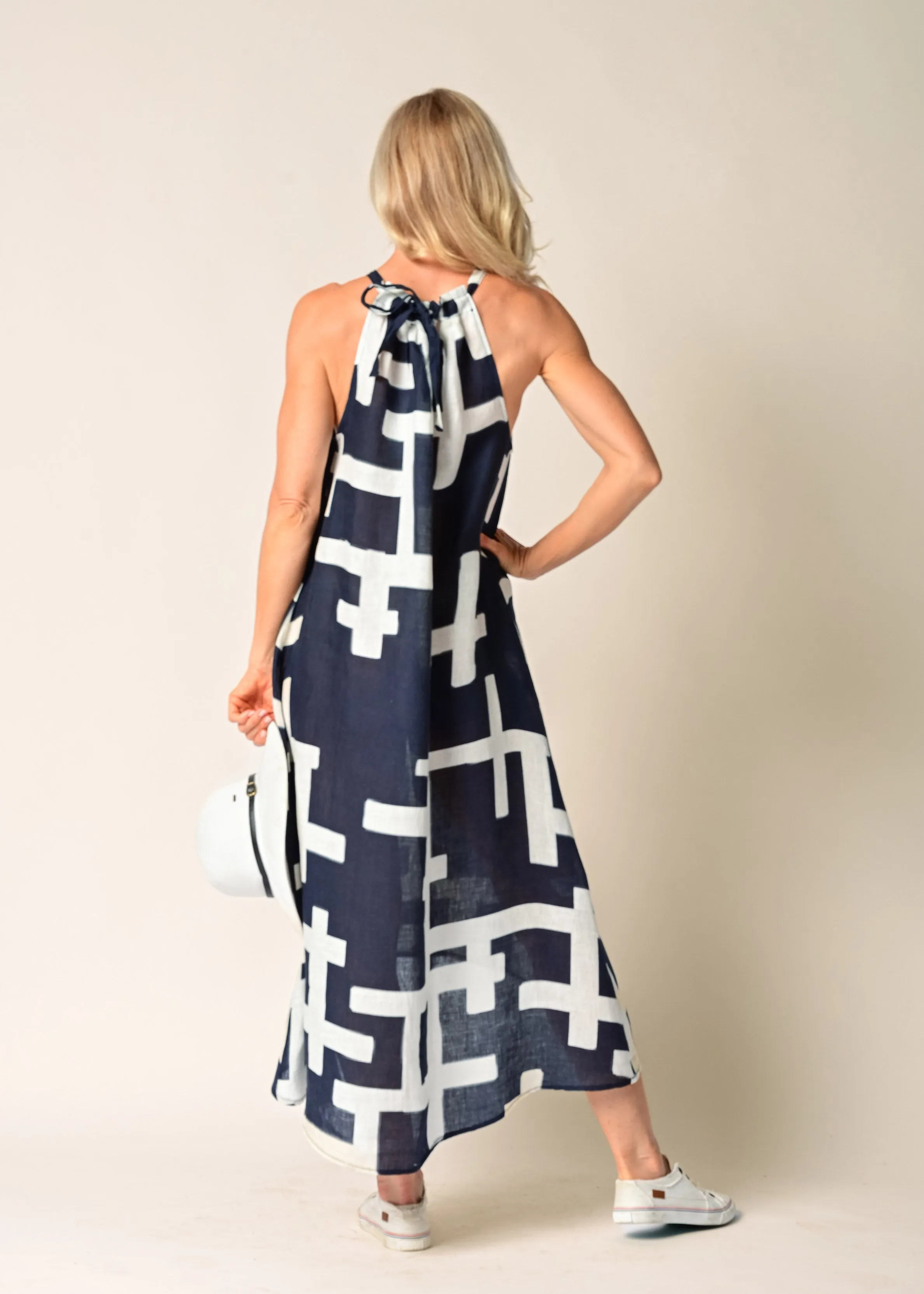 Holly Linen Dress in Navy