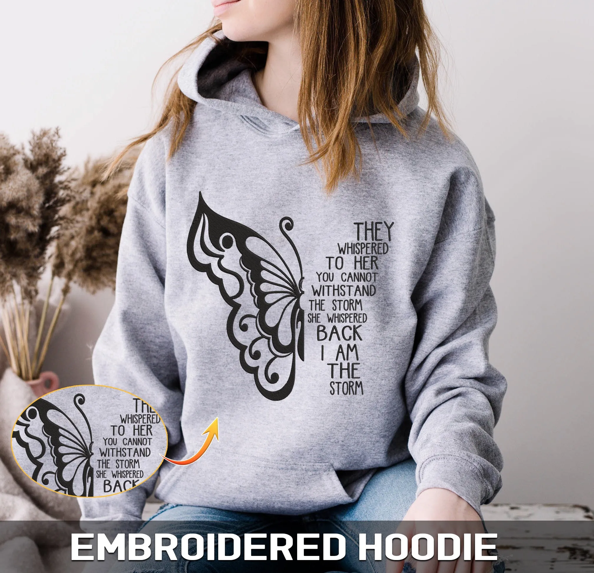 I Am The Storm Embroidered Sweatshirt   Hoodie T-shirt