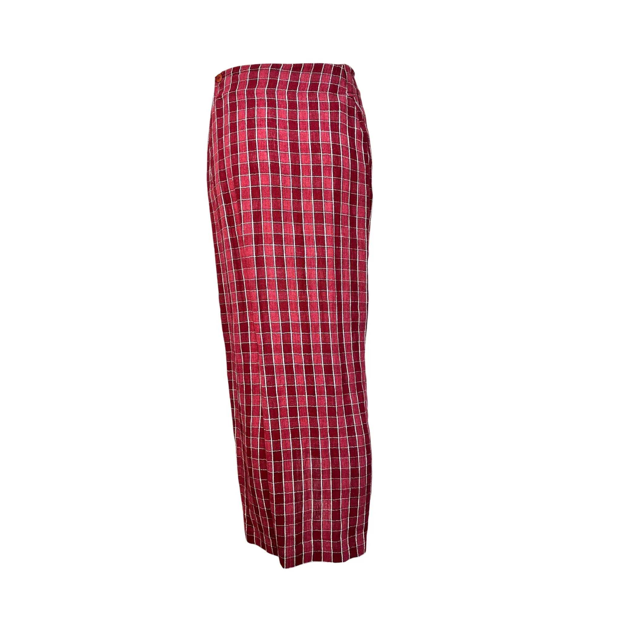 Issey Miyake Rare 1980's Brick Red Grid Plaid Skirt Ensemble